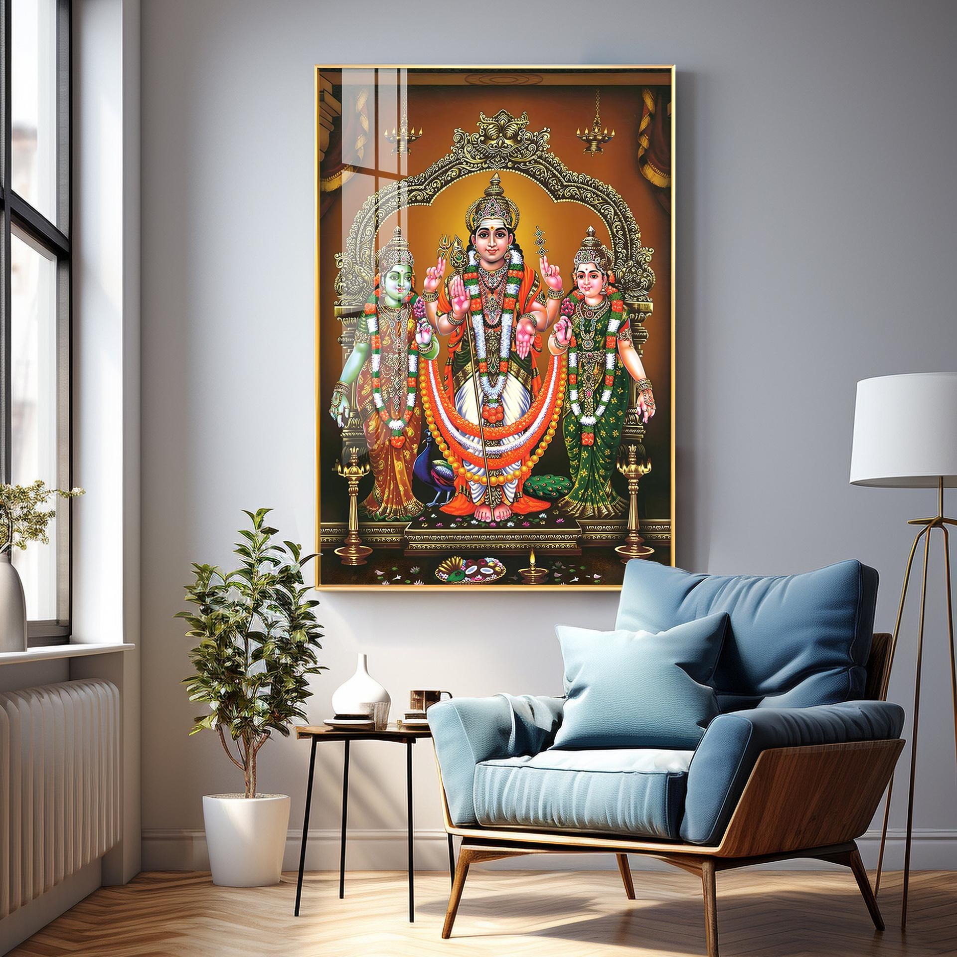 Lord Murugan Valli Deivanai Subramanya Swamy Premium Vertical Acrylic Wall Art - Image 16