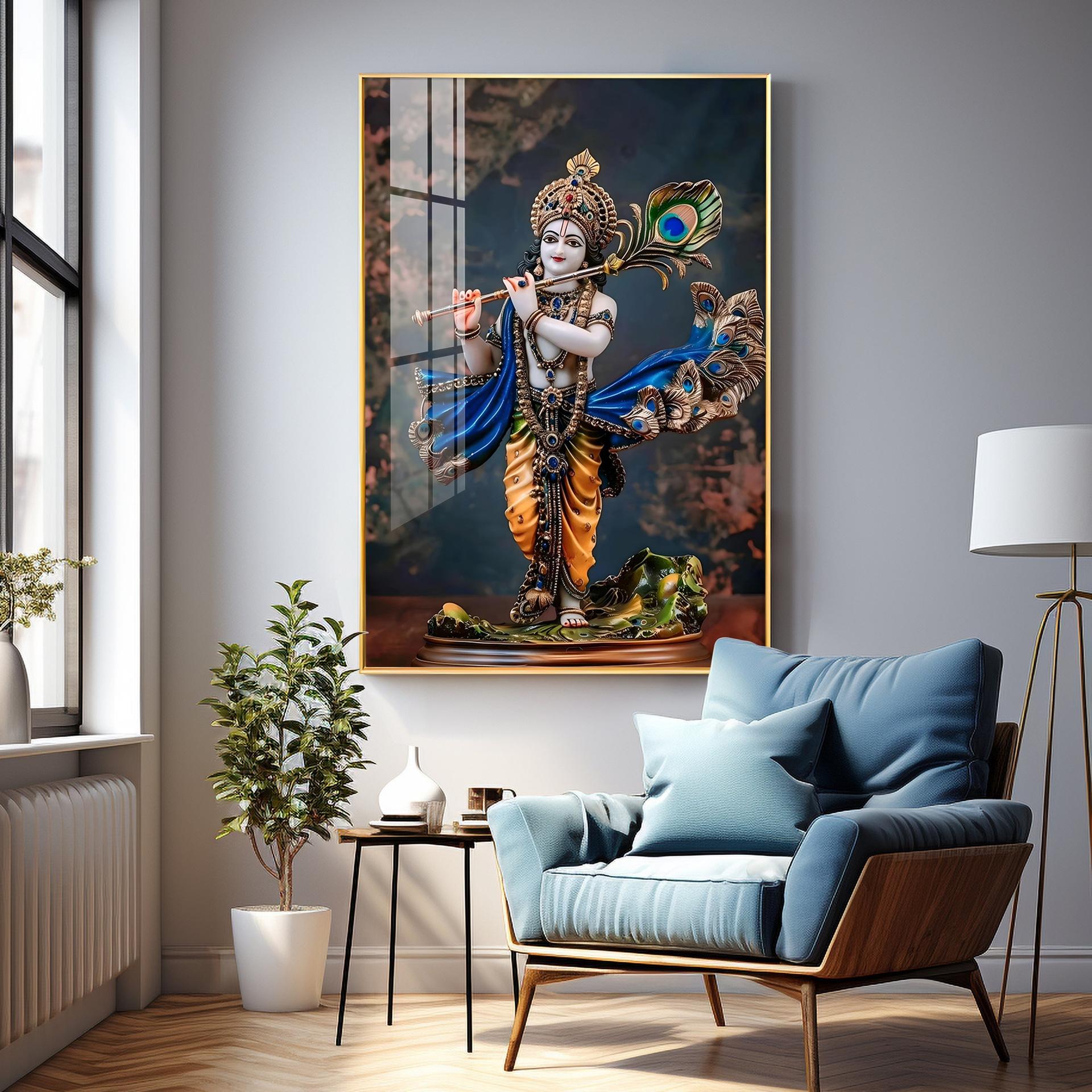 Divine Harmony Of Krishna Premium Vertical Acrylic Wall Art - Image 16