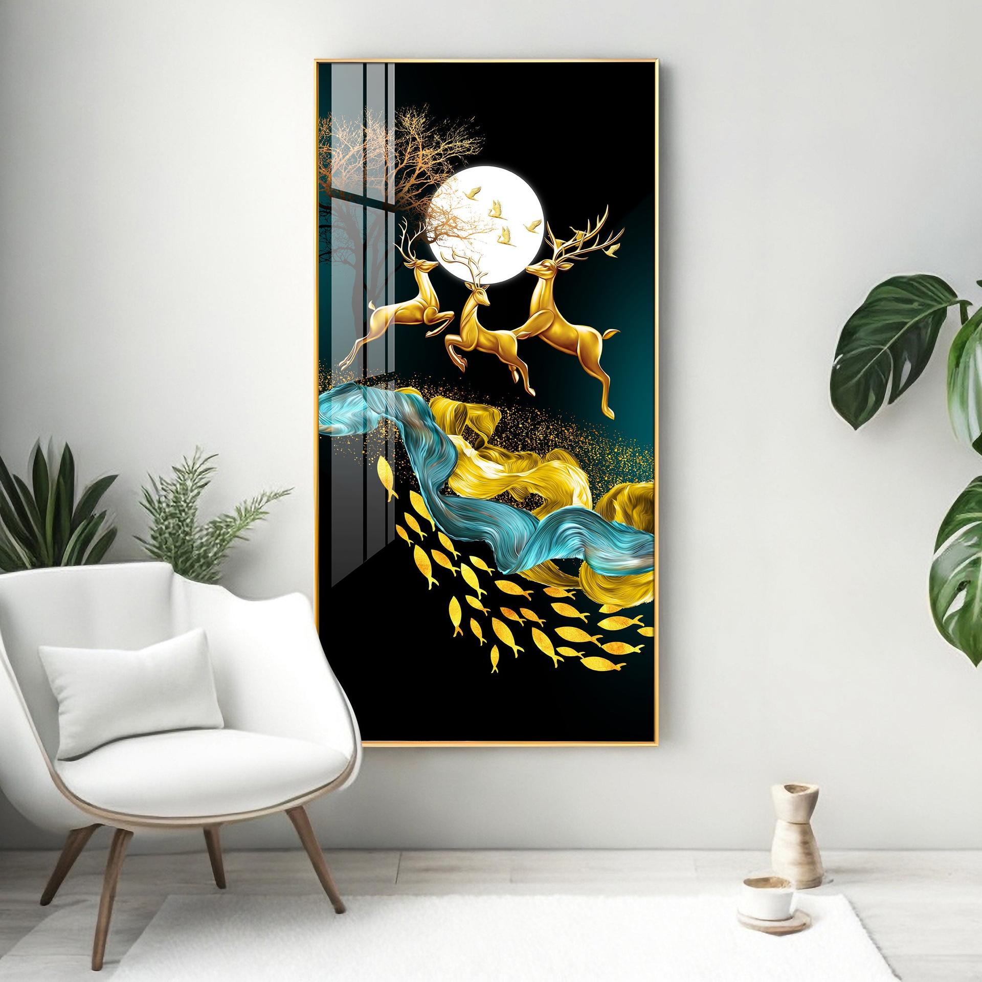 Jolly Deers With Koi Fish Premium Acrylic Vertical Wall Art - Image 14