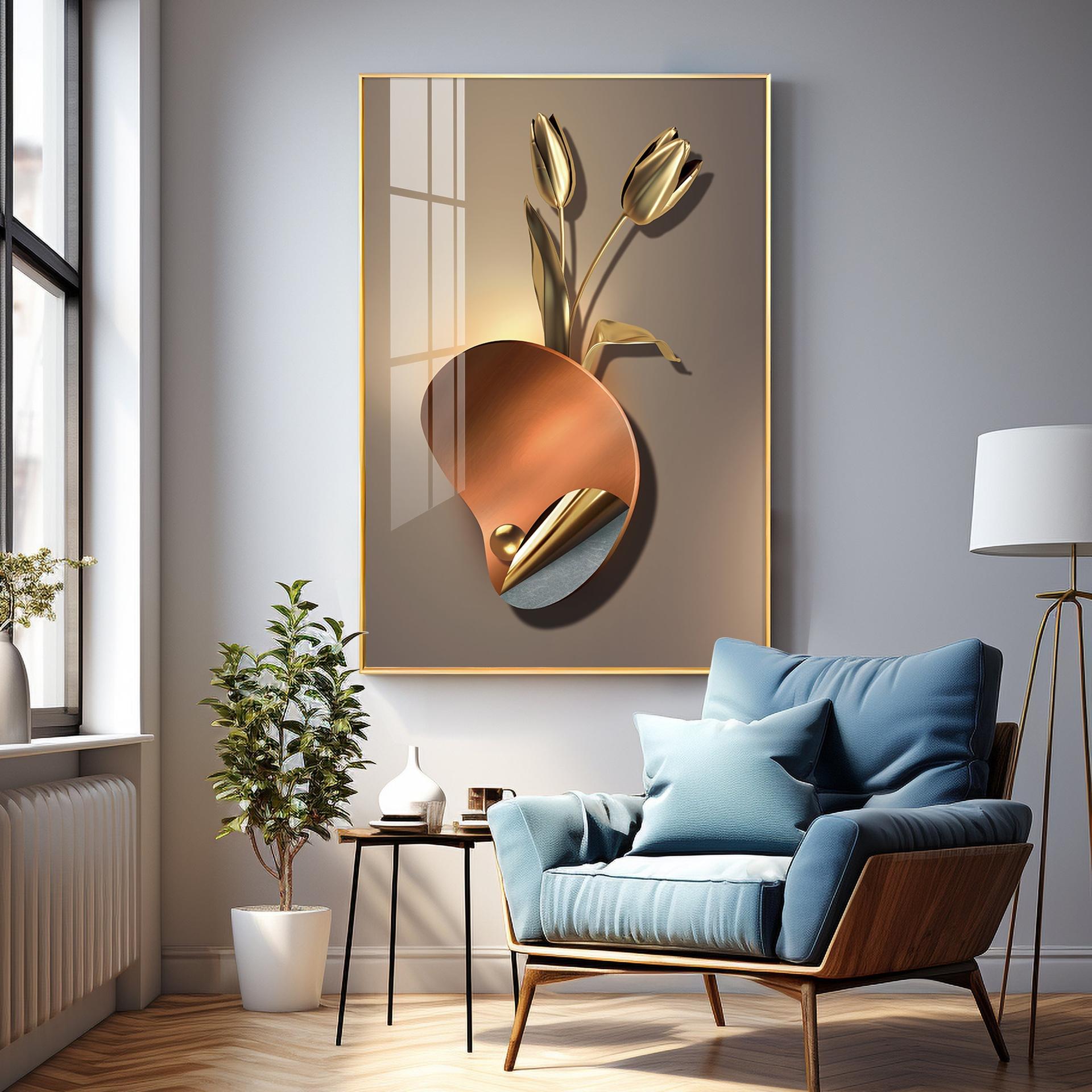 Golden Rose Aura Luxury Crystal Vertical Wall Art - Image 3
