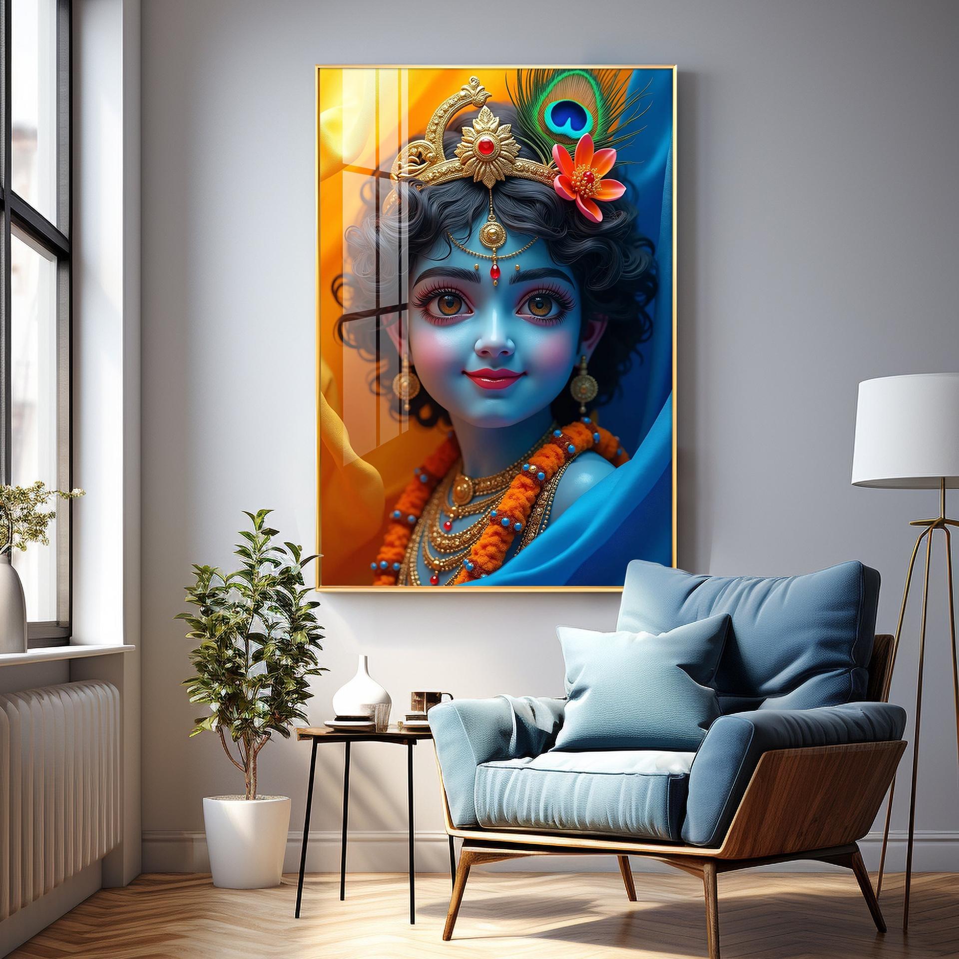 Krishna Smiling Reflection Premium Acrylic Wall Art - Image 8