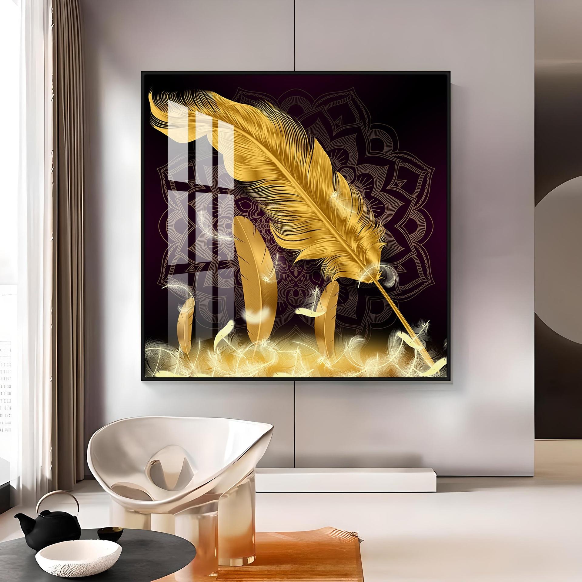 Golden Feather Light Luxury Premium Acrylic Square Wall Art - Image 10