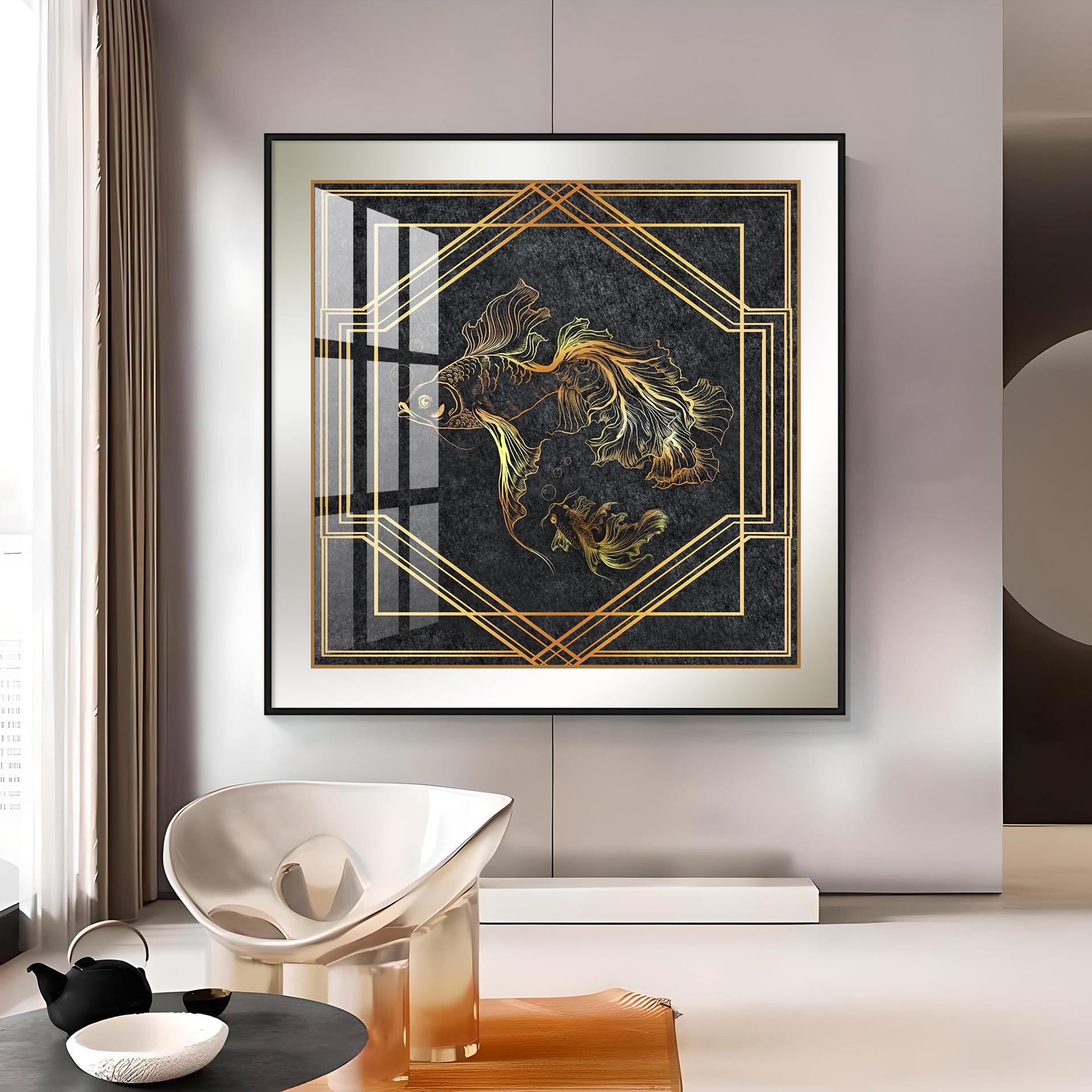 Modern Fashionable Gold Foil Goldfish Premium Acrylic Square Wall Art - Image 15