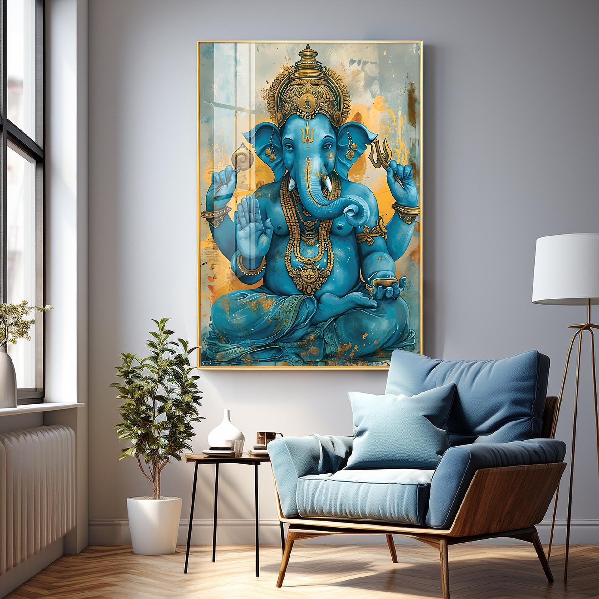 Majestic Blue Ganesha Premium Vertical Acrylic Wall Art - Image 17