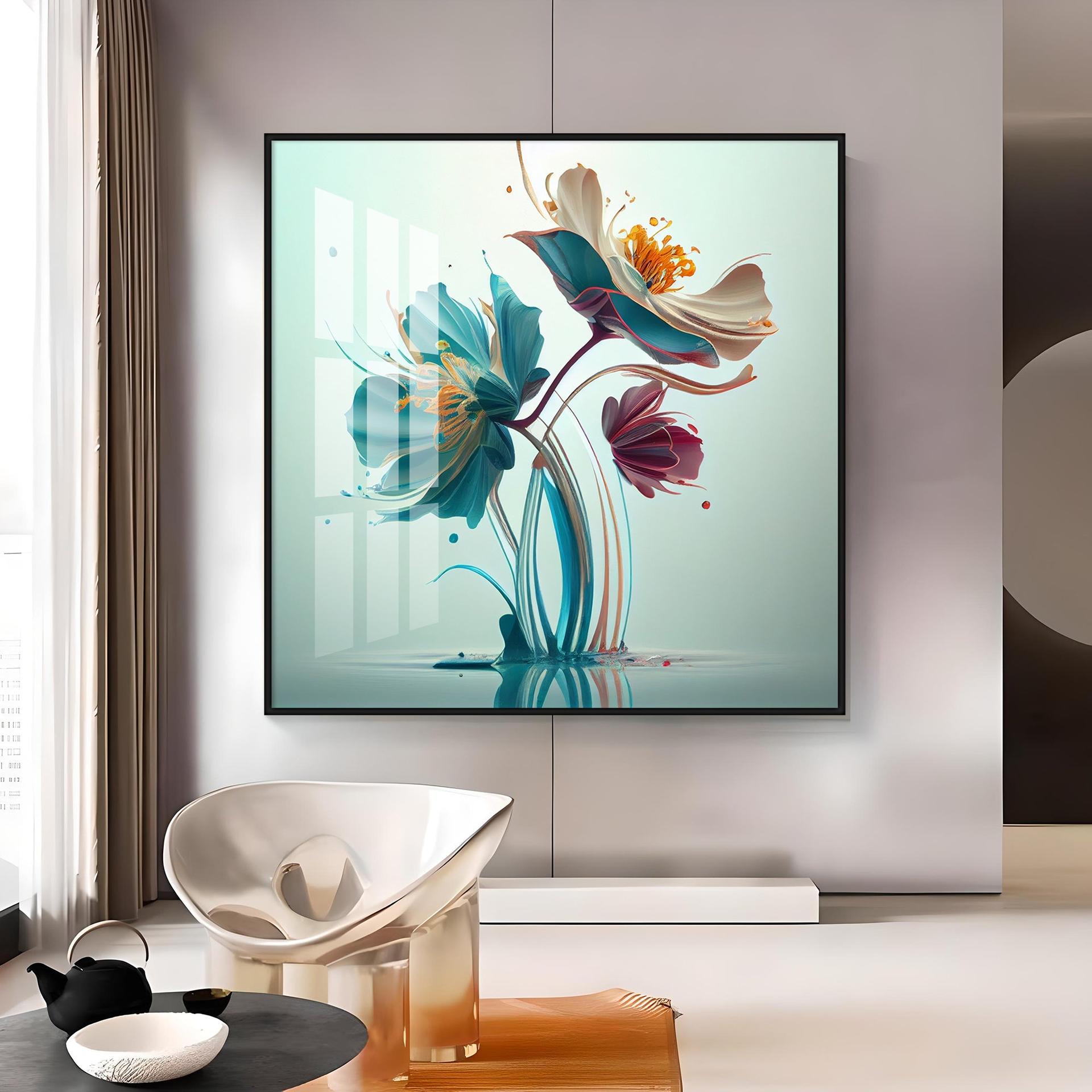 Beautiful Surrealistic Flowers Premium Acrylic Square Wall Art - Image 16