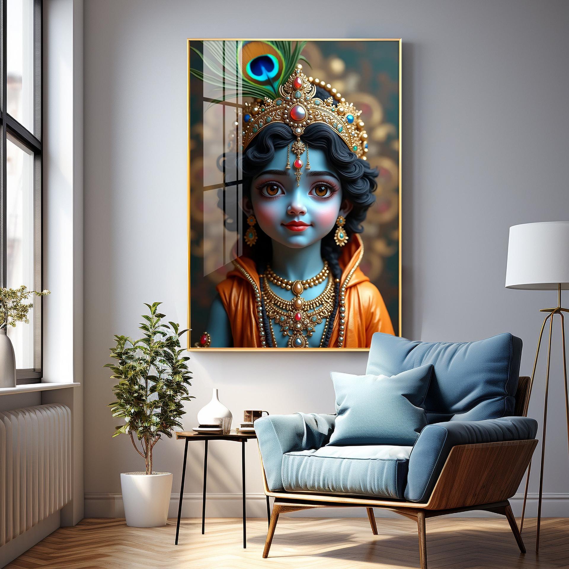 Cute Portriate Of Little Krishna Premium Acrylic Wall Art - Image 4