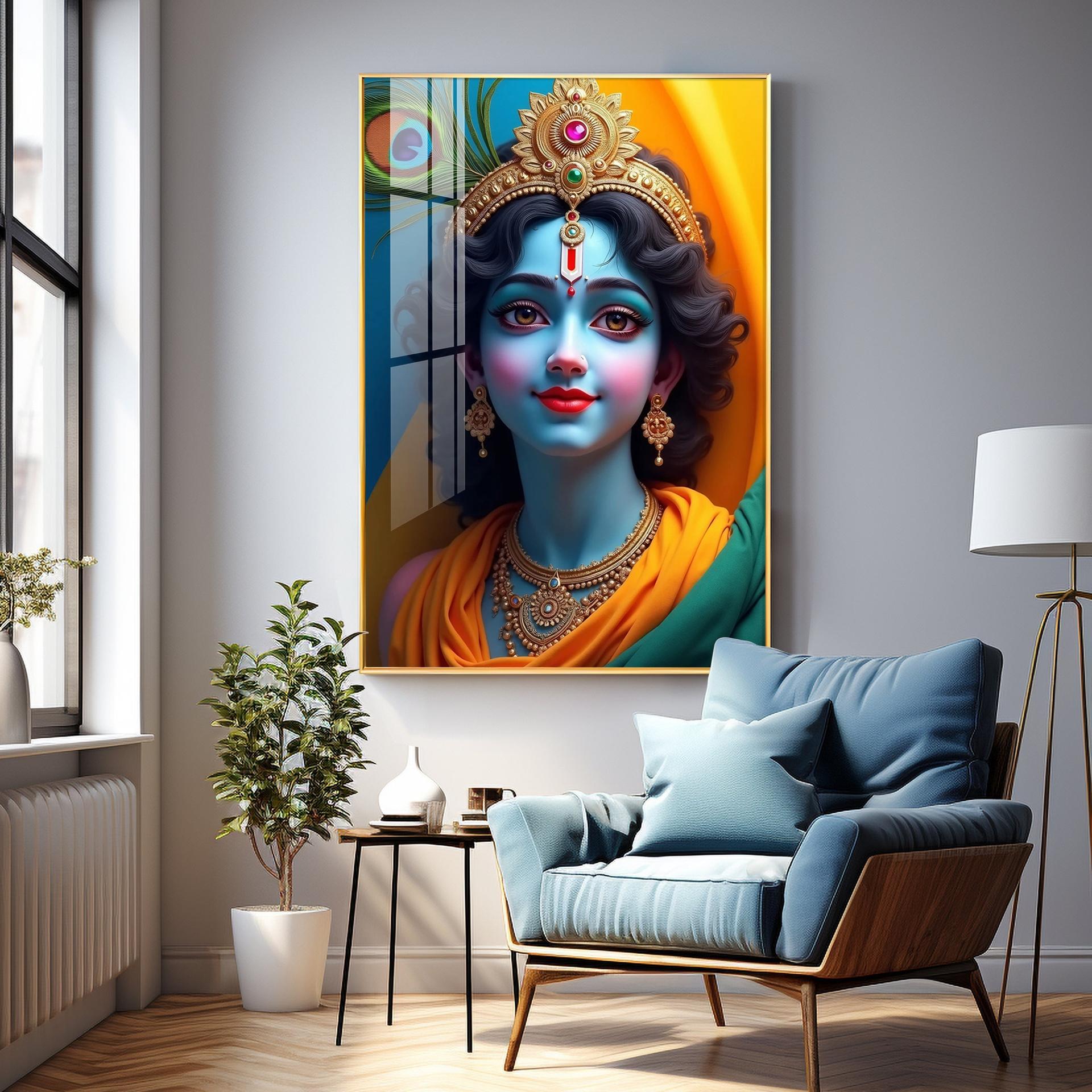 Krishna In Vivid Hues Premium Acrylic Wall Art - Image 13