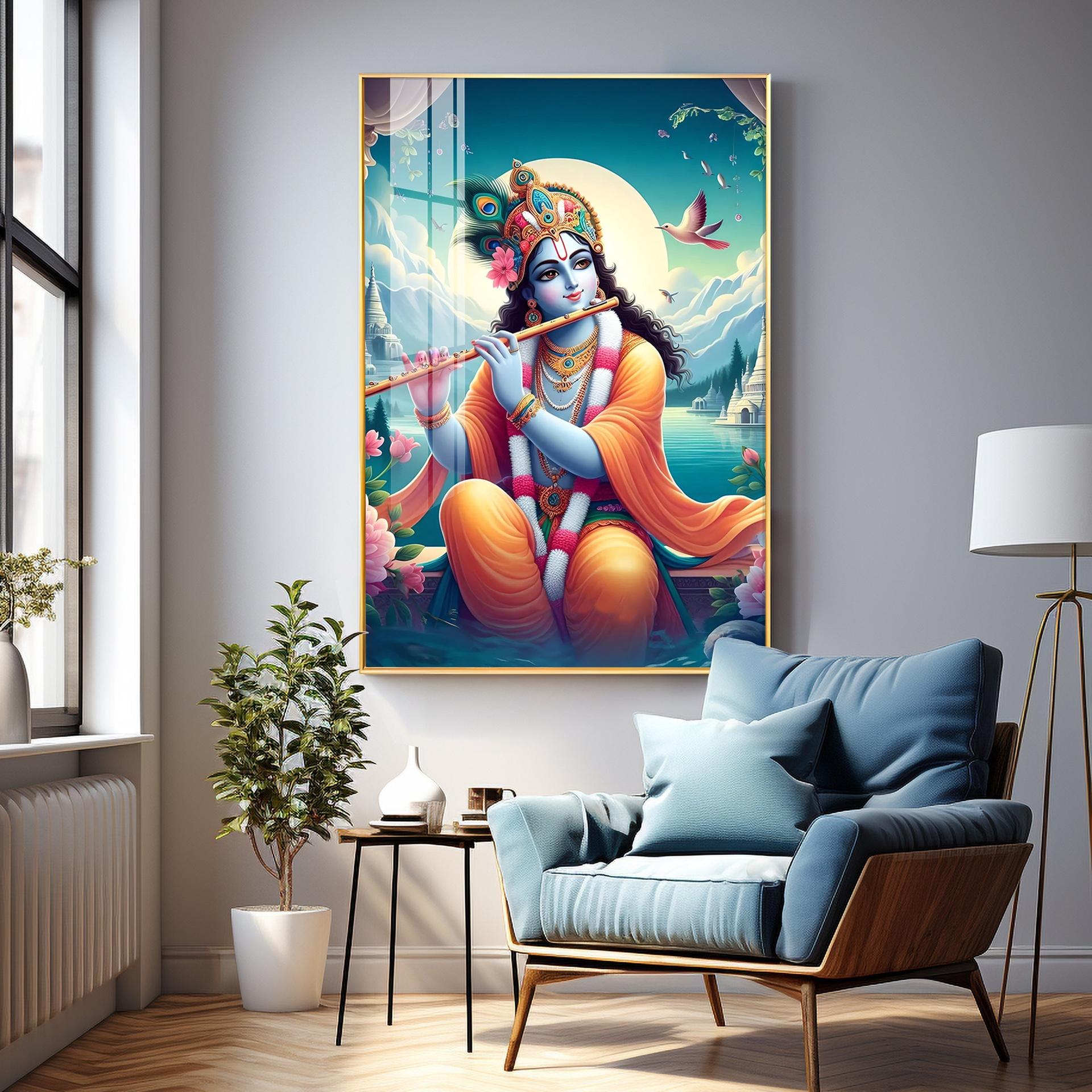 Lord Krishna Devotion Premium Vertical Acrylic Wall Art - Image 4