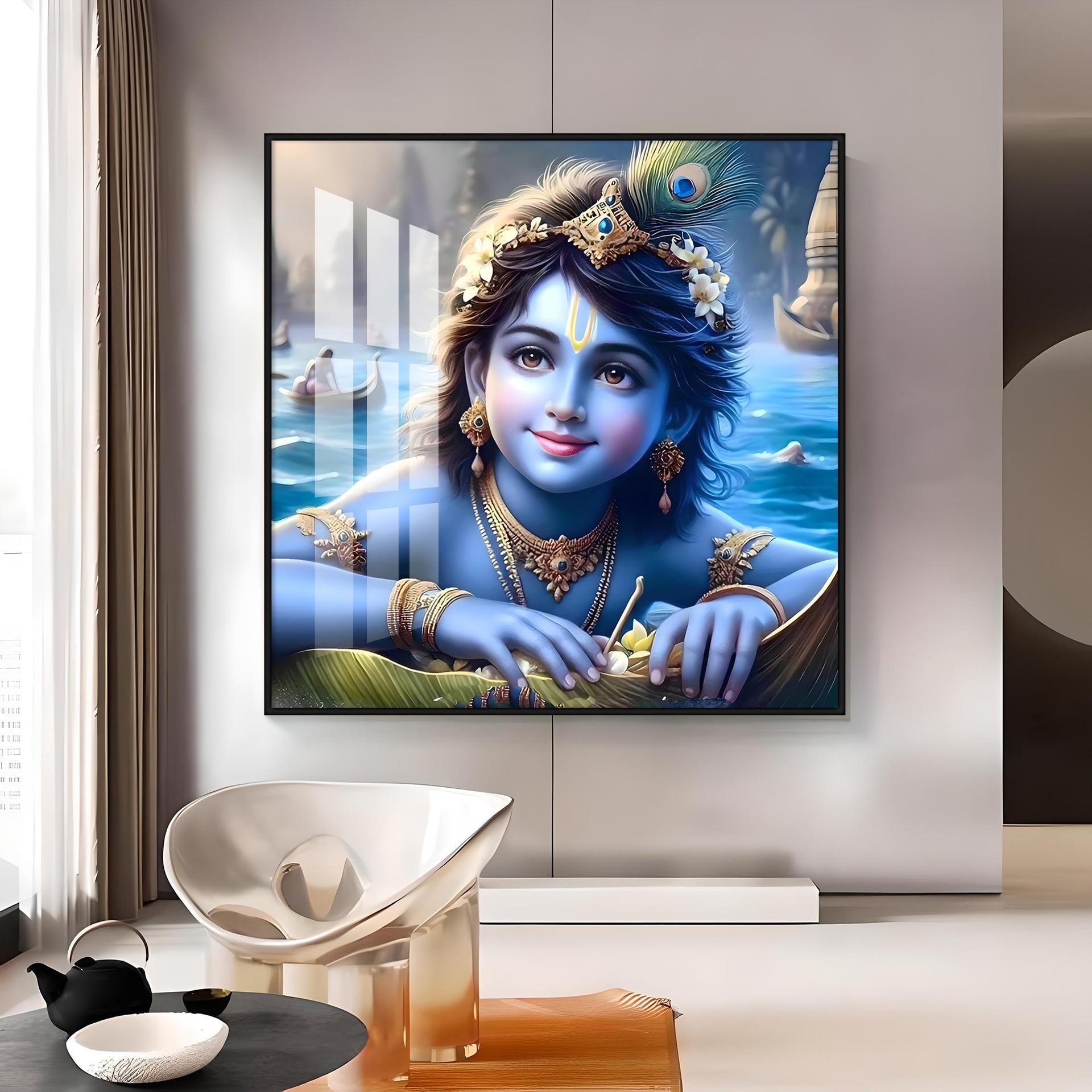Little Krishna Premium Acrylic Square Wall Art - Image 12