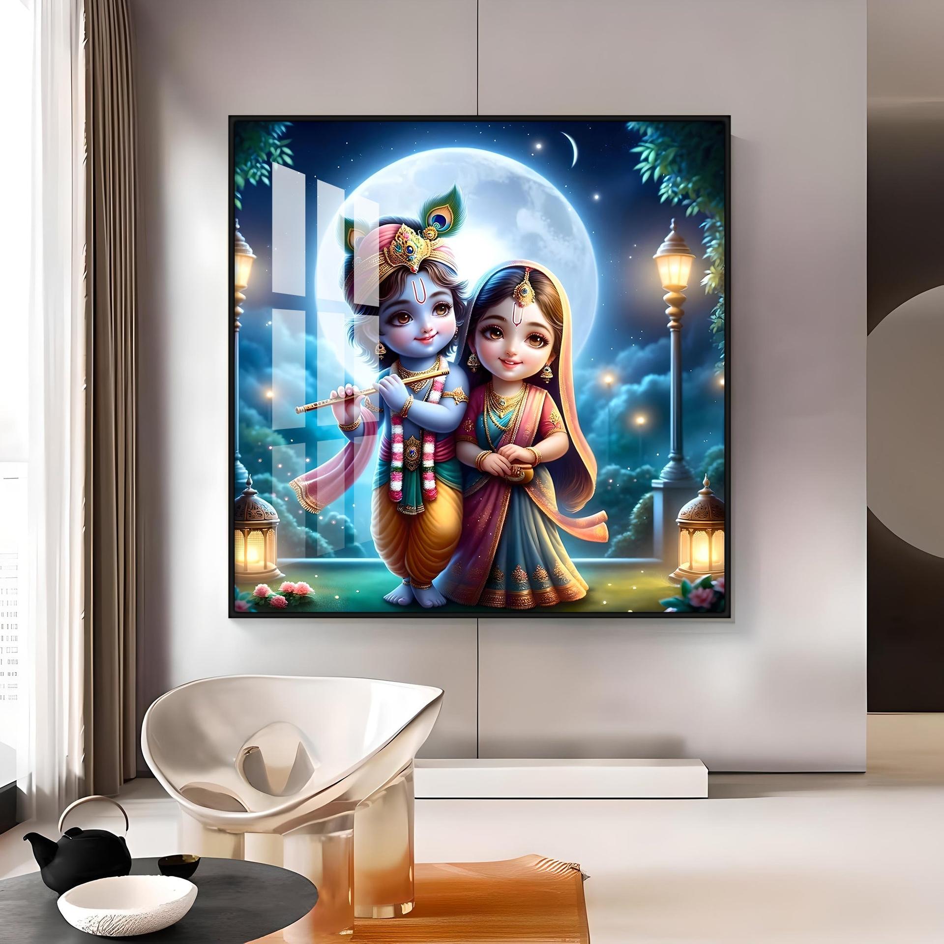 Cute Radha Krishna Premium Acrylic Square Wall Art - Image 14