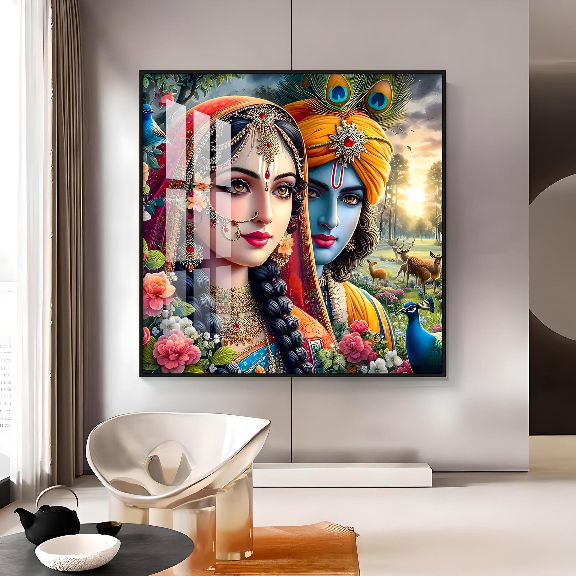 Lovely Radha Krishna Premium Acrylic Square Wall Art - Image 13