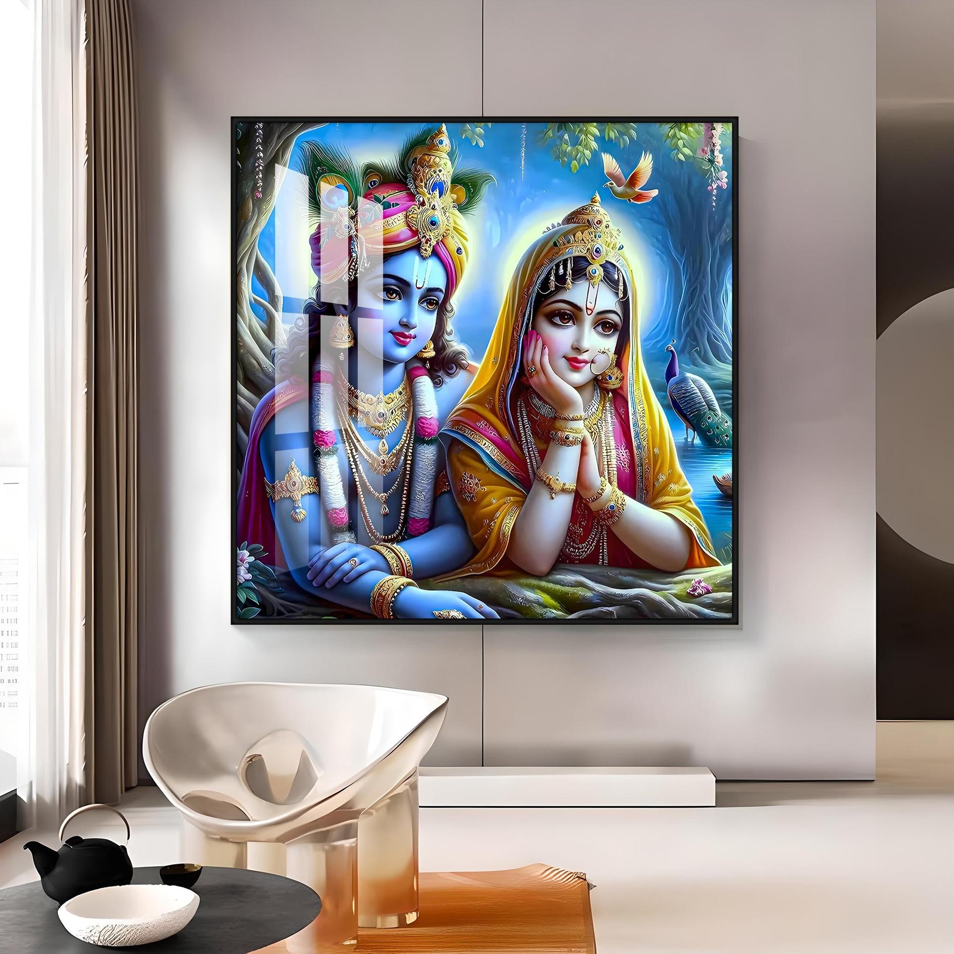 Radha Krishna In Vatika Premium Acrylic Square Wall Art - Image 12
