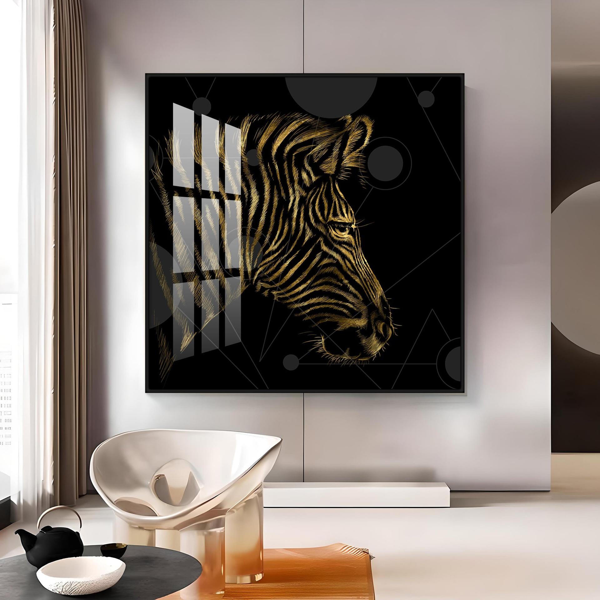 Modern Zebra Abstract Art Living Room Premium Acrylic Square Wall Art - Image 8