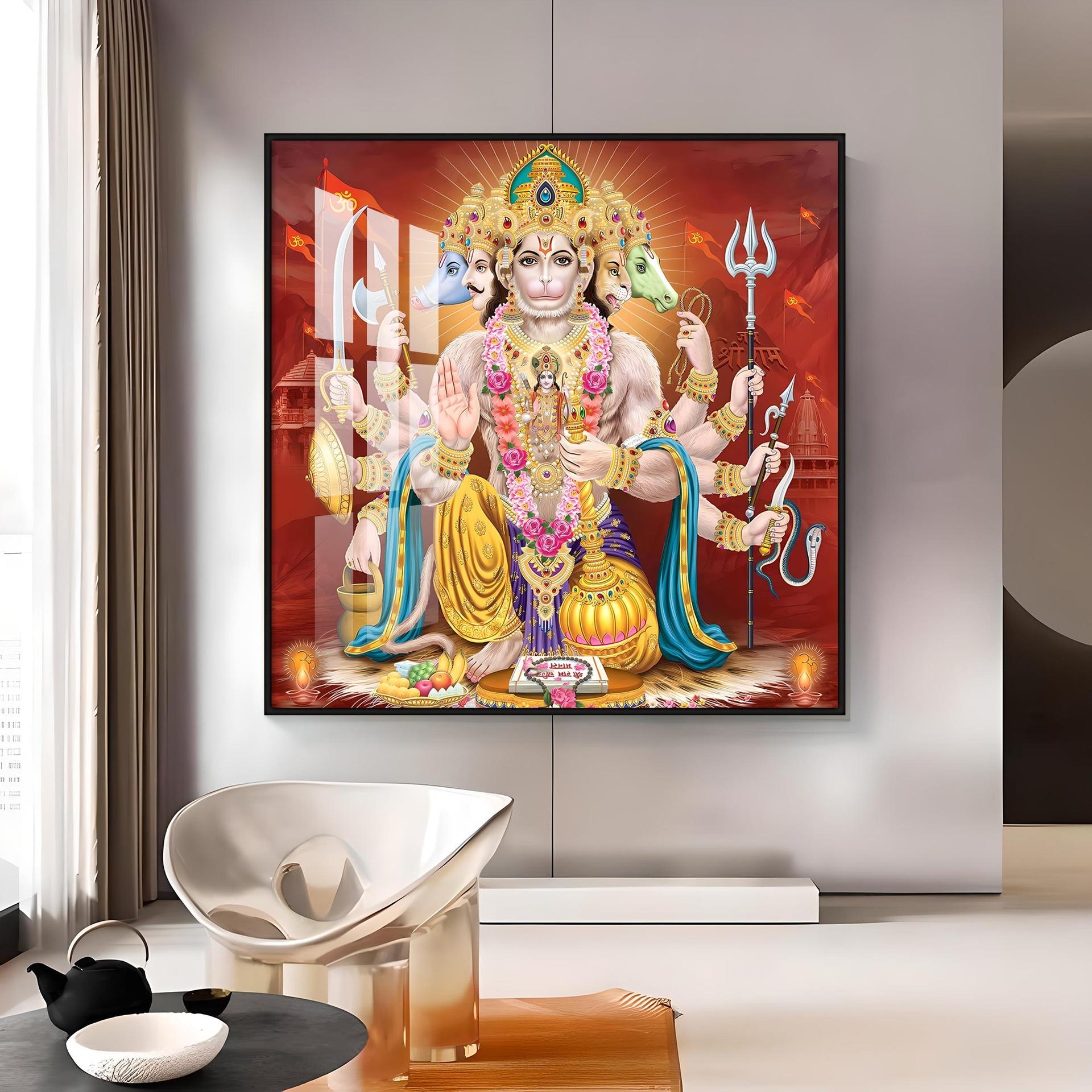 Panchmukhi Hanuman Premium Acrylic Square Wall Art - Image 10