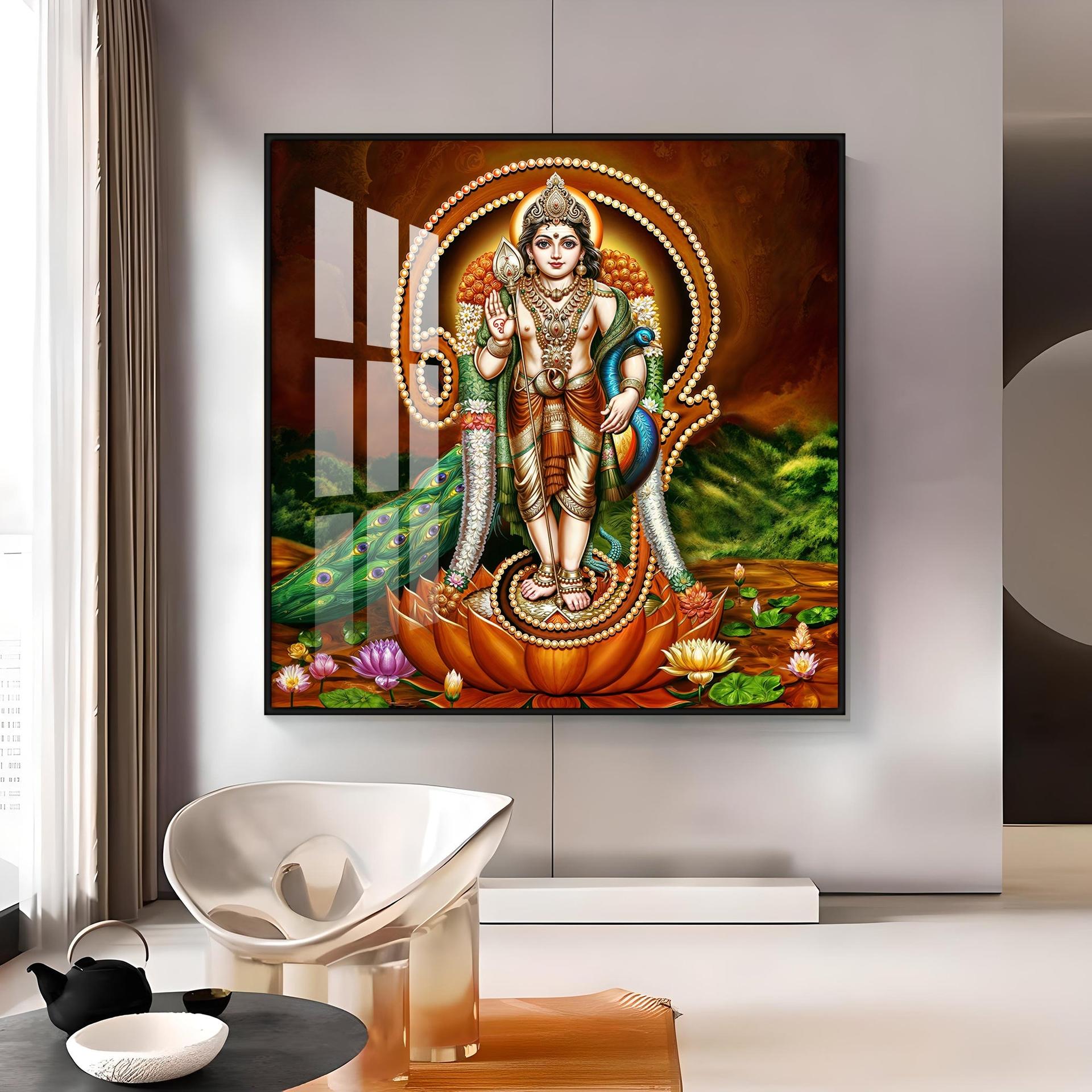 Lord Murugan Swamy Kartikey Premium Acrylic Square Wall Art - Image 15