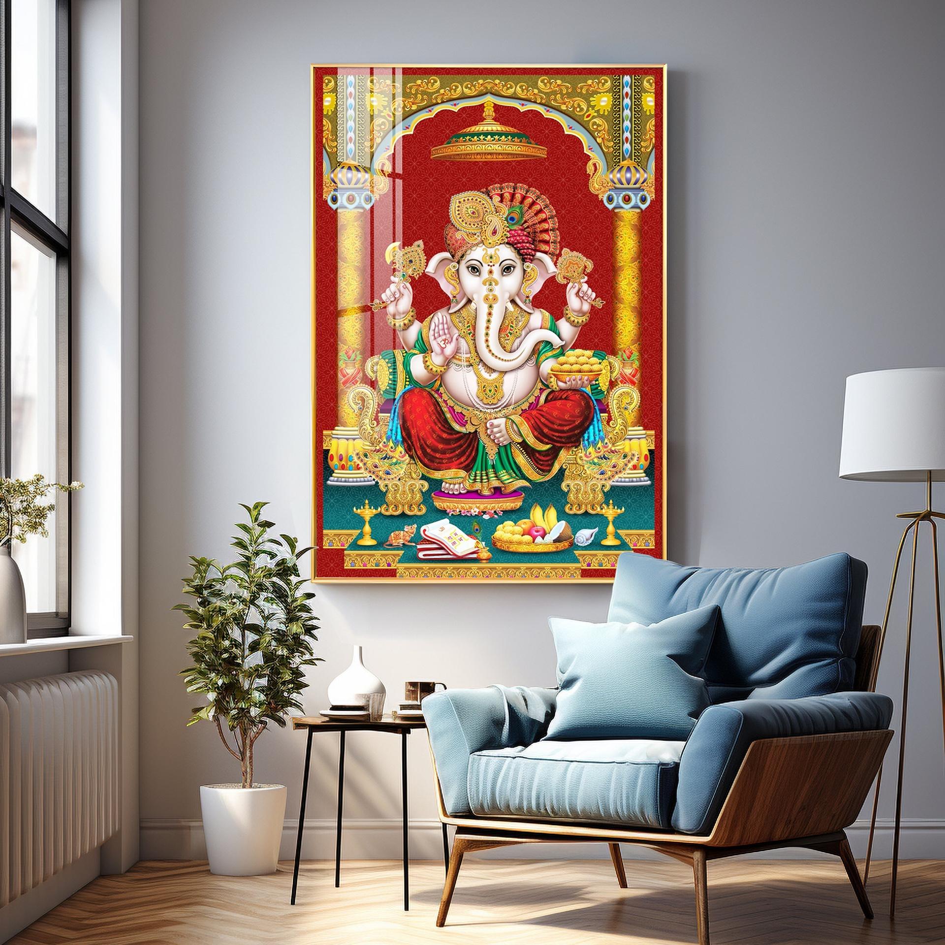 Majestic Lord Ganesha Premium Acrylic Vertical Wall Art - Image 2