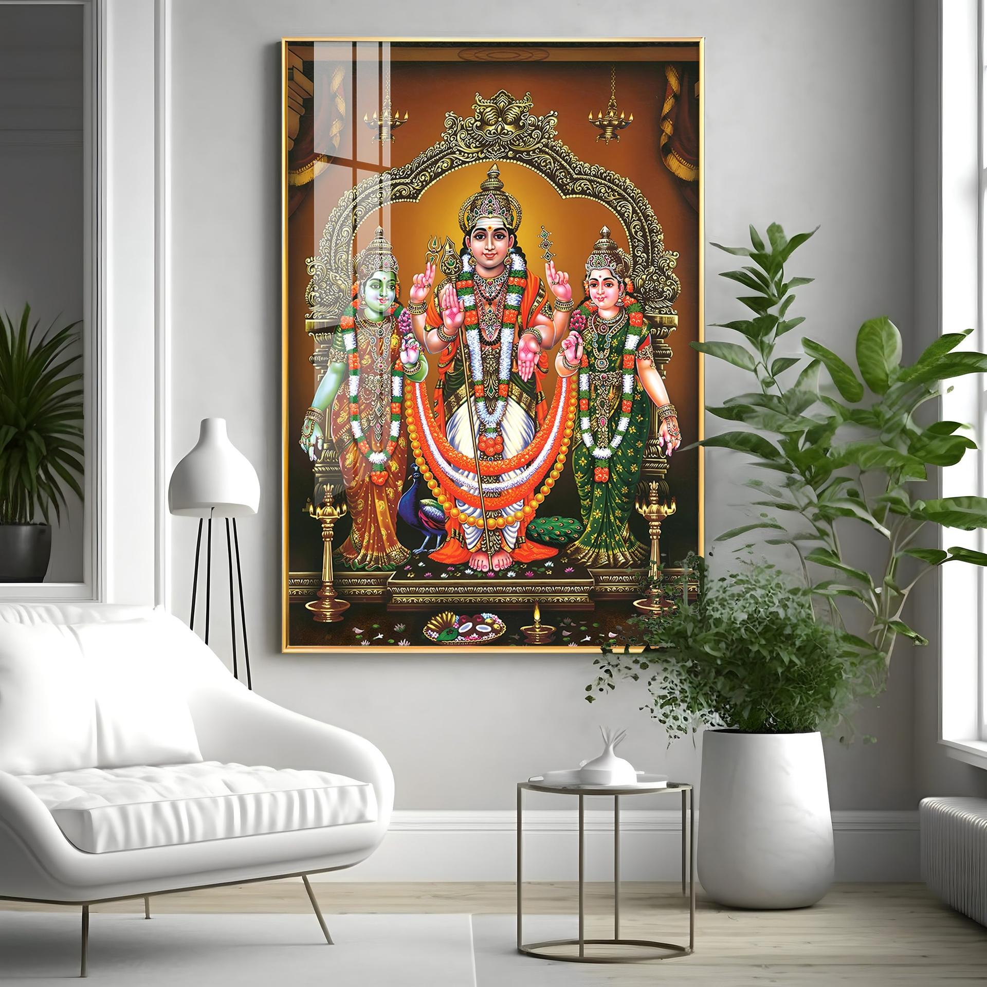 Lord Murugan Valli Deivanai Subramanya Swamy Premium Vertical Acrylic Wall Art - Image 3