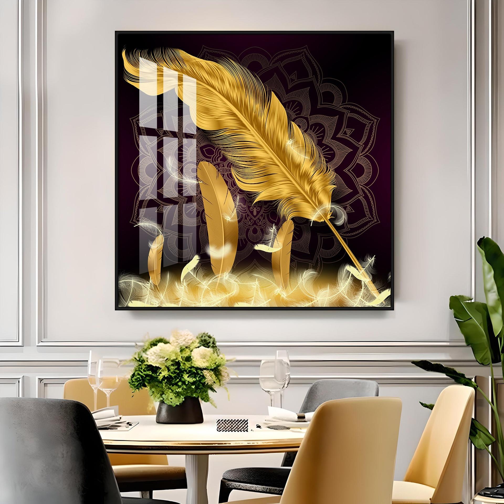 Golden Feather Light Luxury Premium Acrylic Square Wall Art - Image 11
