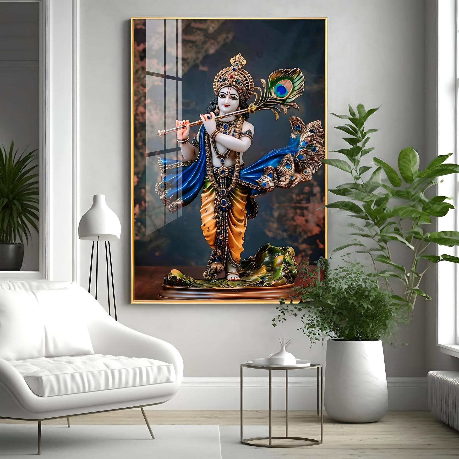Divine Harmony Of Krishna Premium Vertical Acrylic Wall Art - Image 3