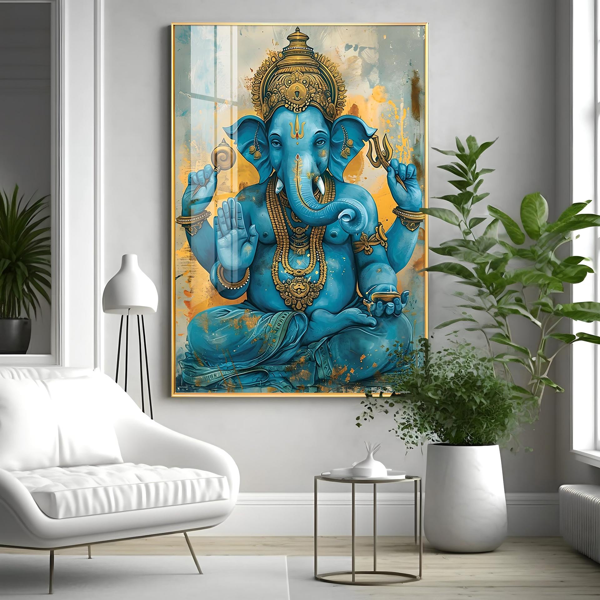 Majestic Blue Ganesha Premium Vertical Acrylic Wall Art - Image 15