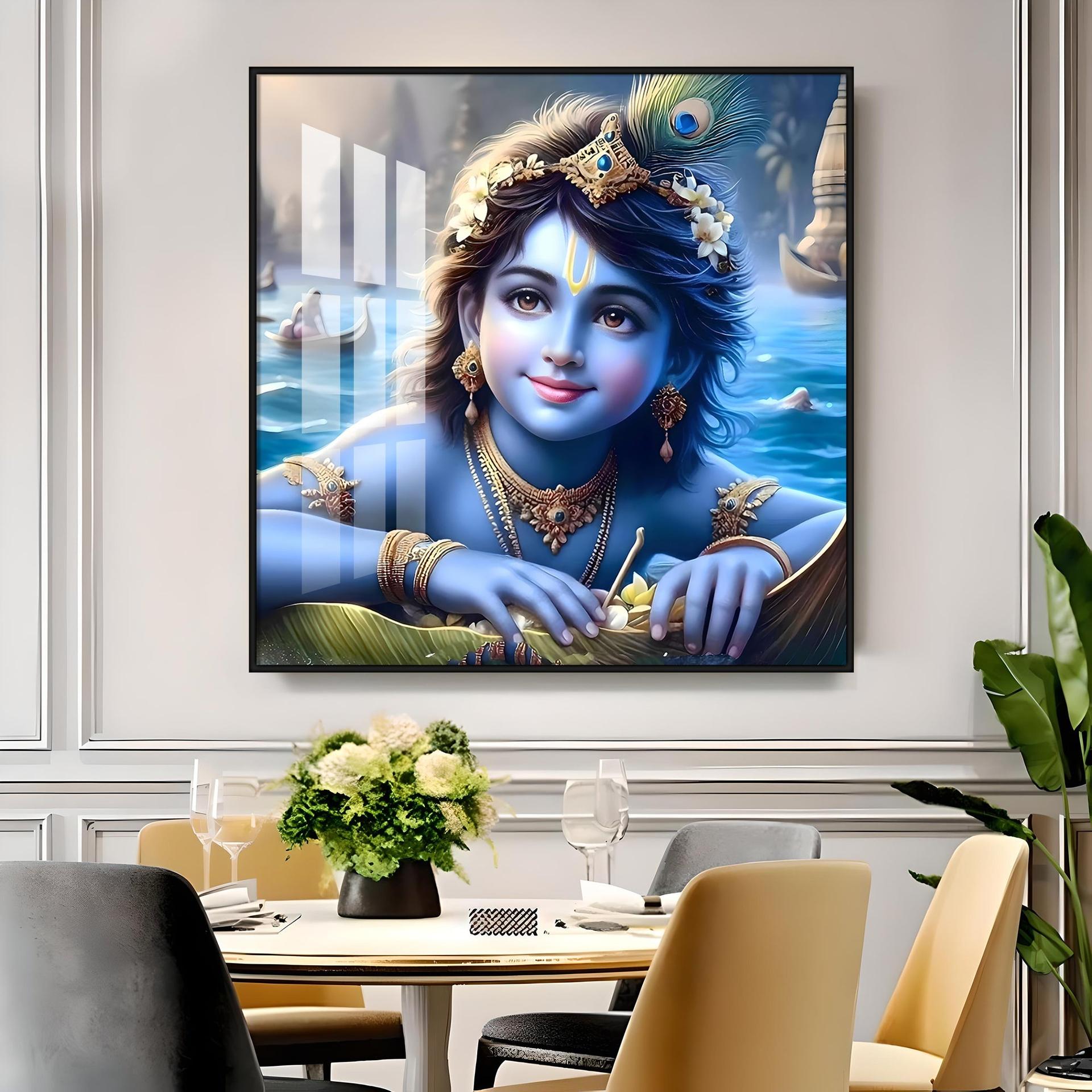 Little Krishna Premium Acrylic Square Wall Art - Image 10