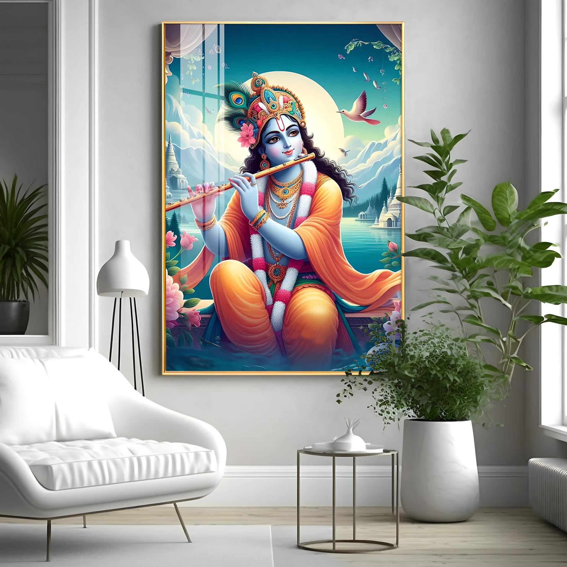 Lord Krishna Devotion Premium Vertical Acrylic Wall Art - Image 3