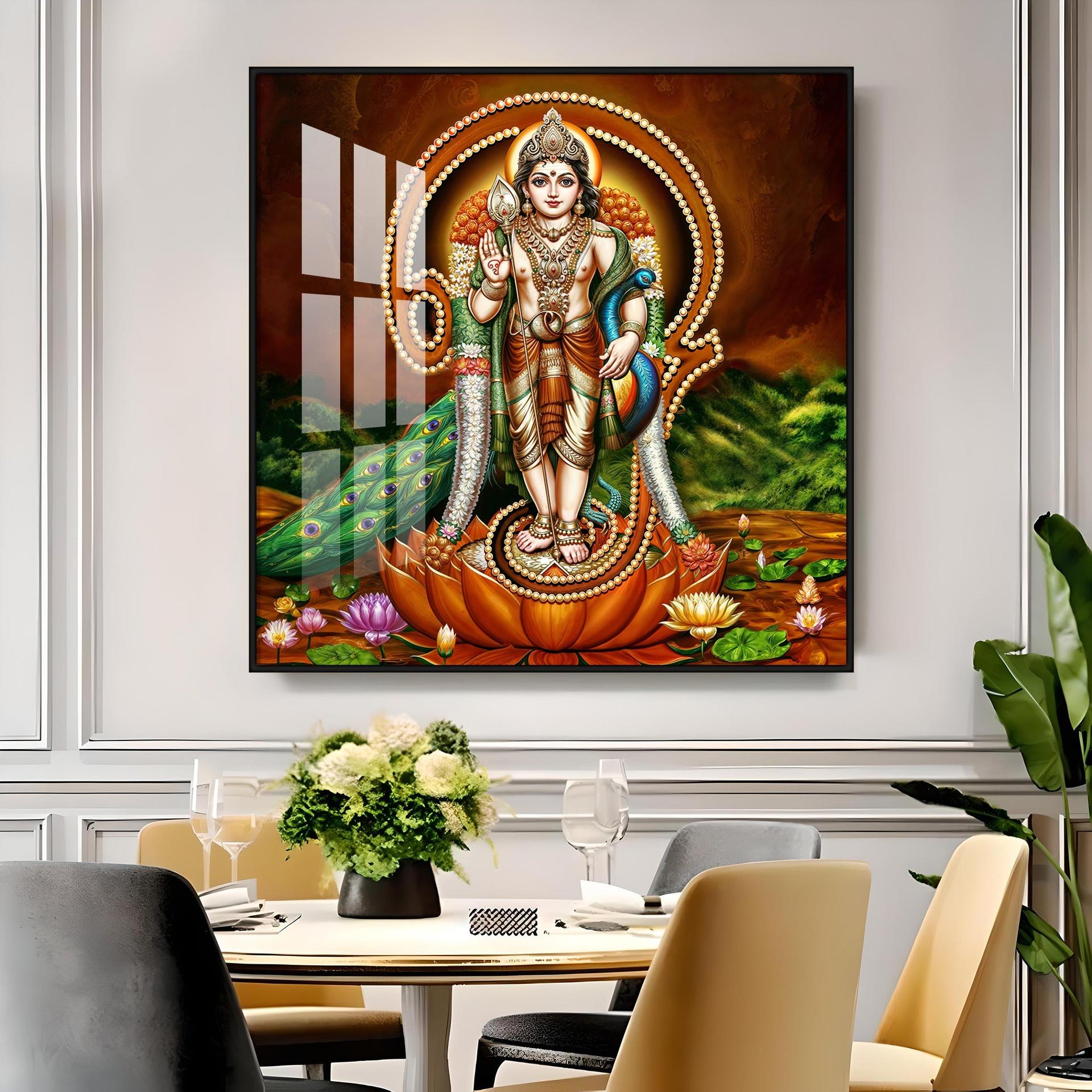 Lord Murugan Swamy Kartikey Premium Acrylic Square Wall Art - Image 14
