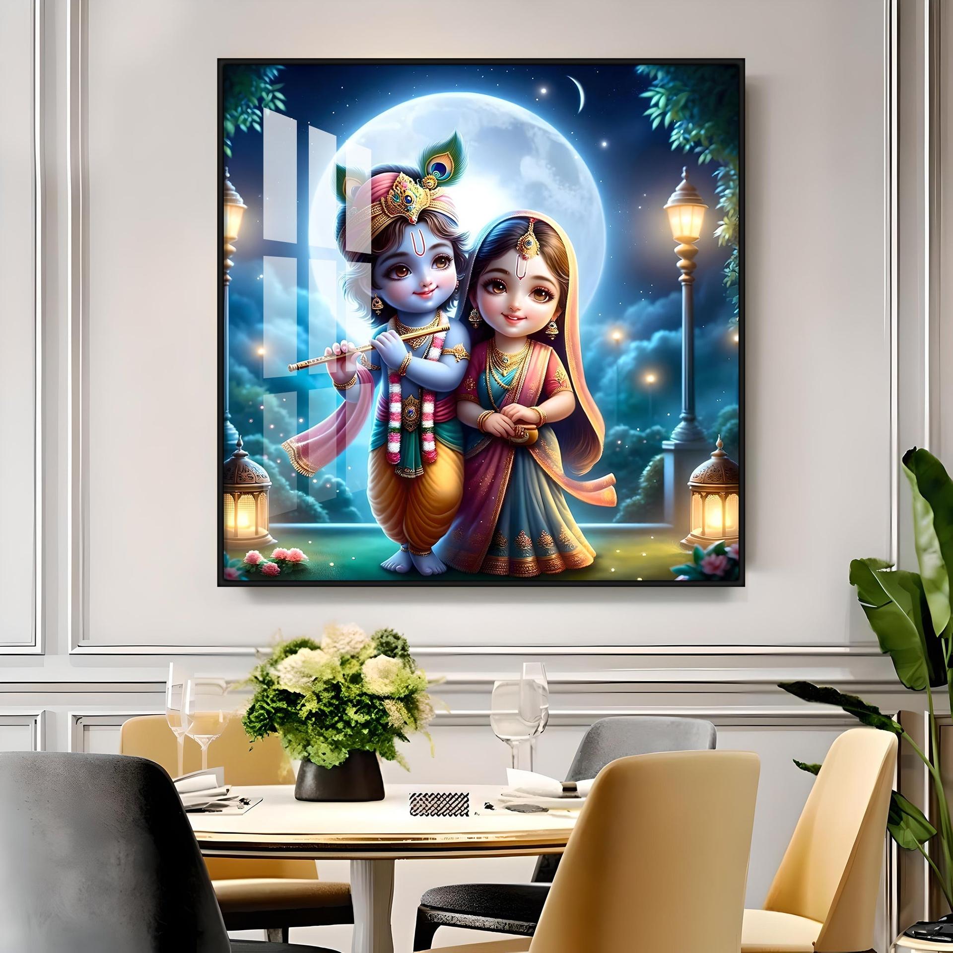 Cute Radha Krishna Premium Acrylic Square Wall Art - Image 12