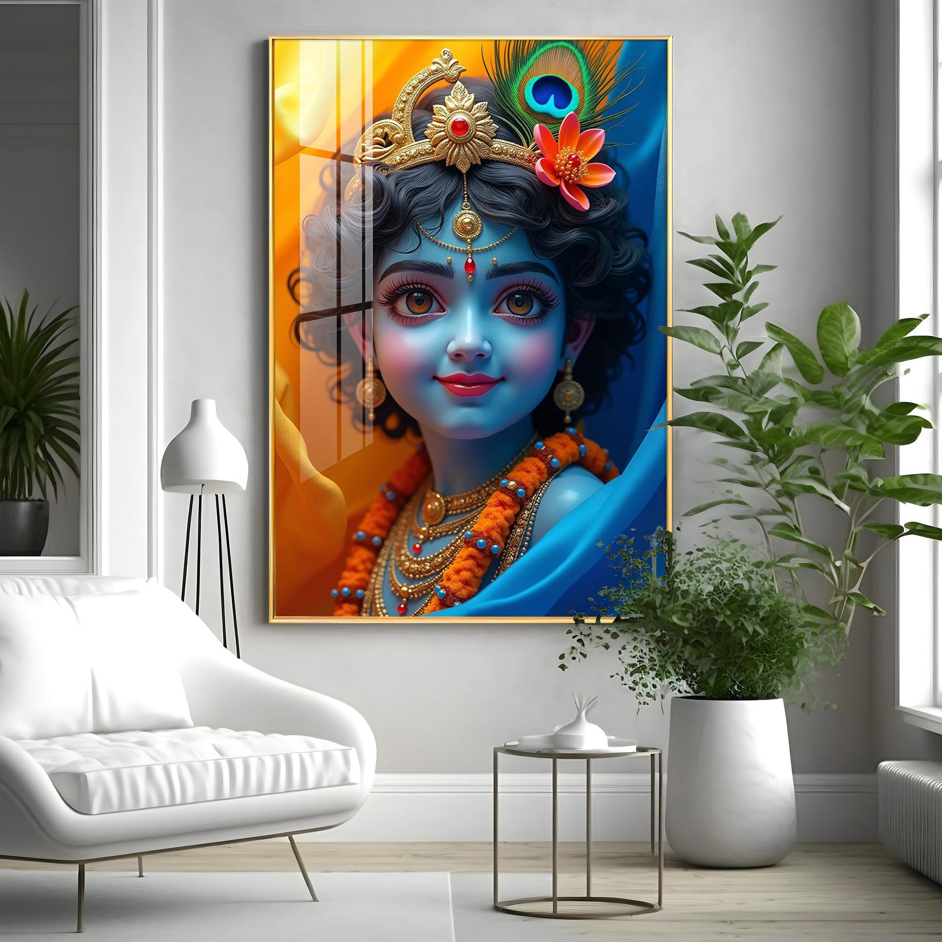 Krishna Smiling Reflection Premium Acrylic Wall Art - Image 3