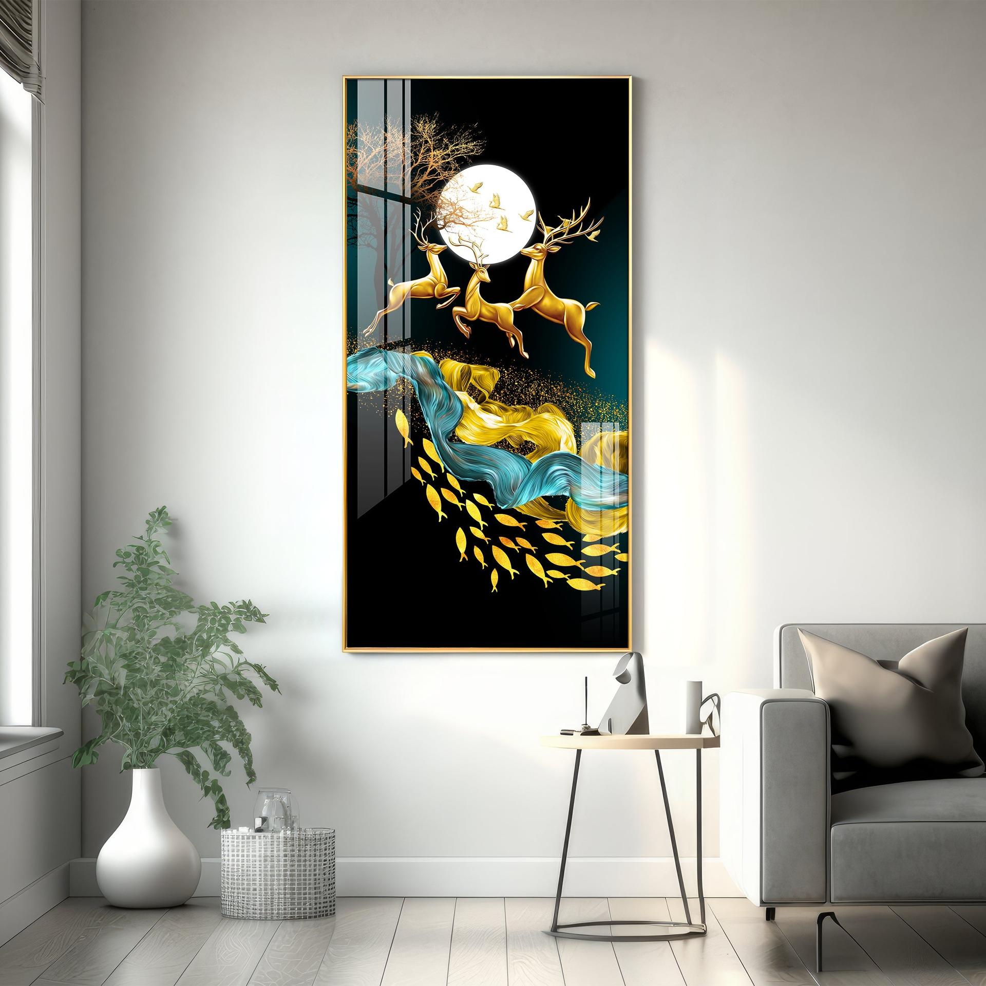 Jolly Deers With Koi Fish Premium Acrylic Vertical Wall Art - Image 3