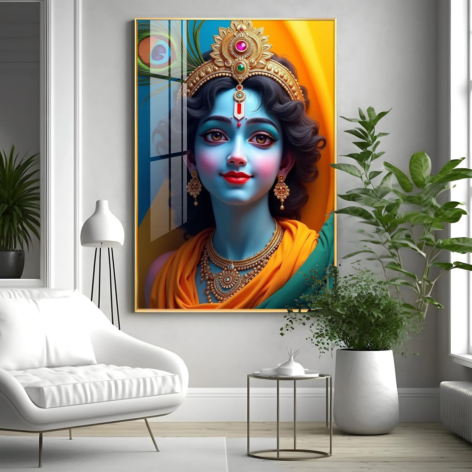 Krishna In Vivid Hues Premium Acrylic Wall Art - Image 3