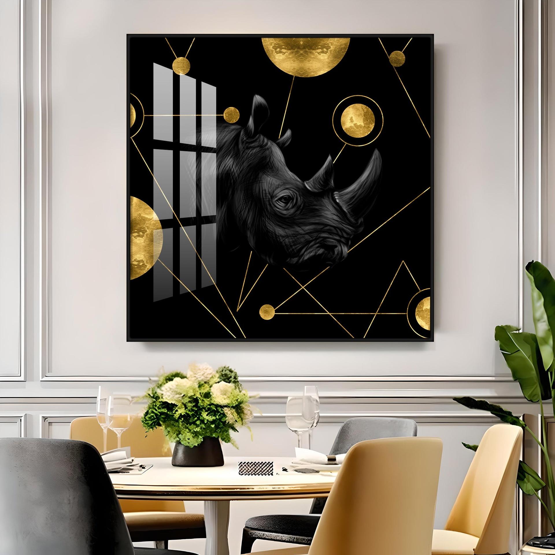 Golden Rhinoceros Luxury Art Premium Acrylic Square Wall Art - Image 14