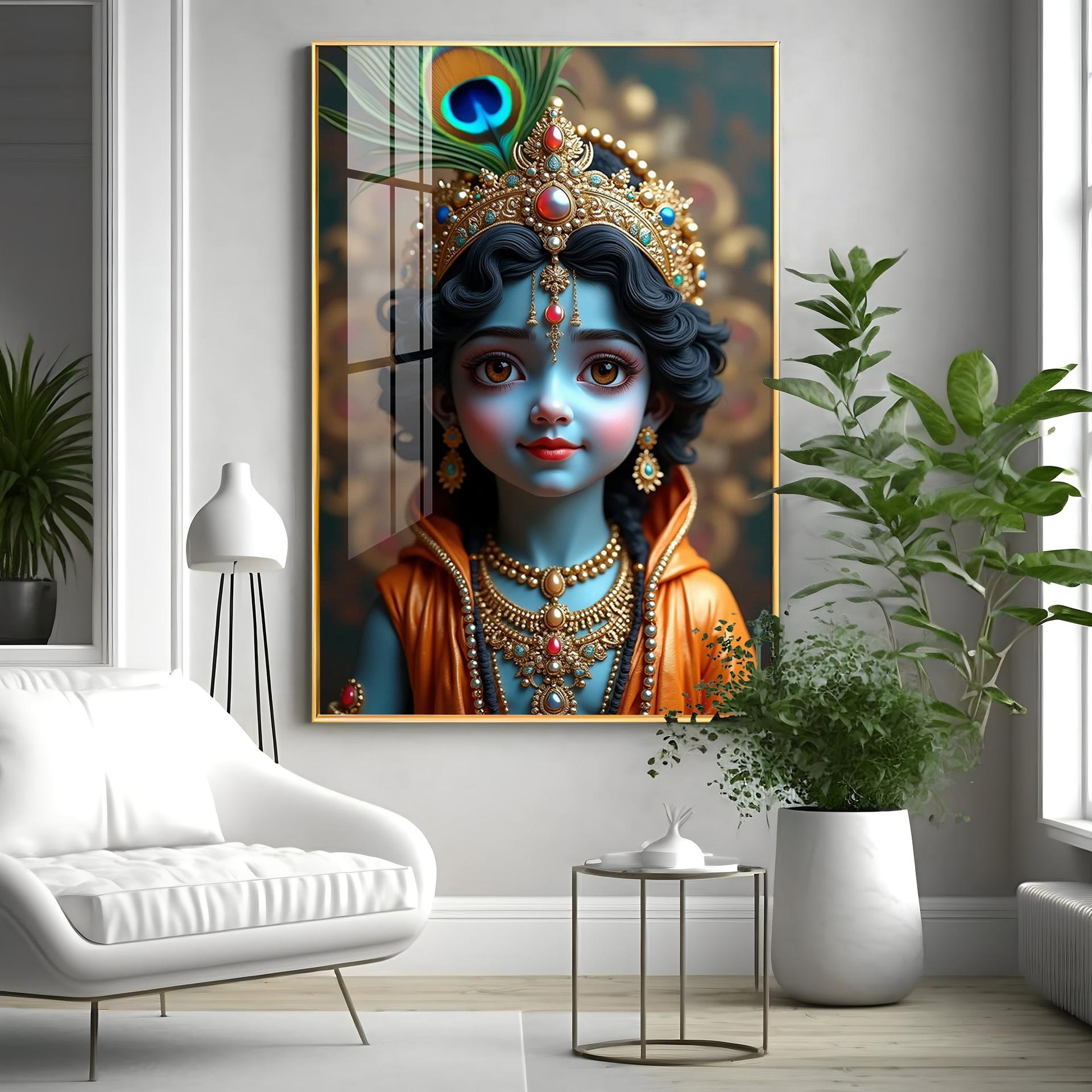 Cute Portriate Of Little Krishna Premium Acrylic Wall Art - Image 5