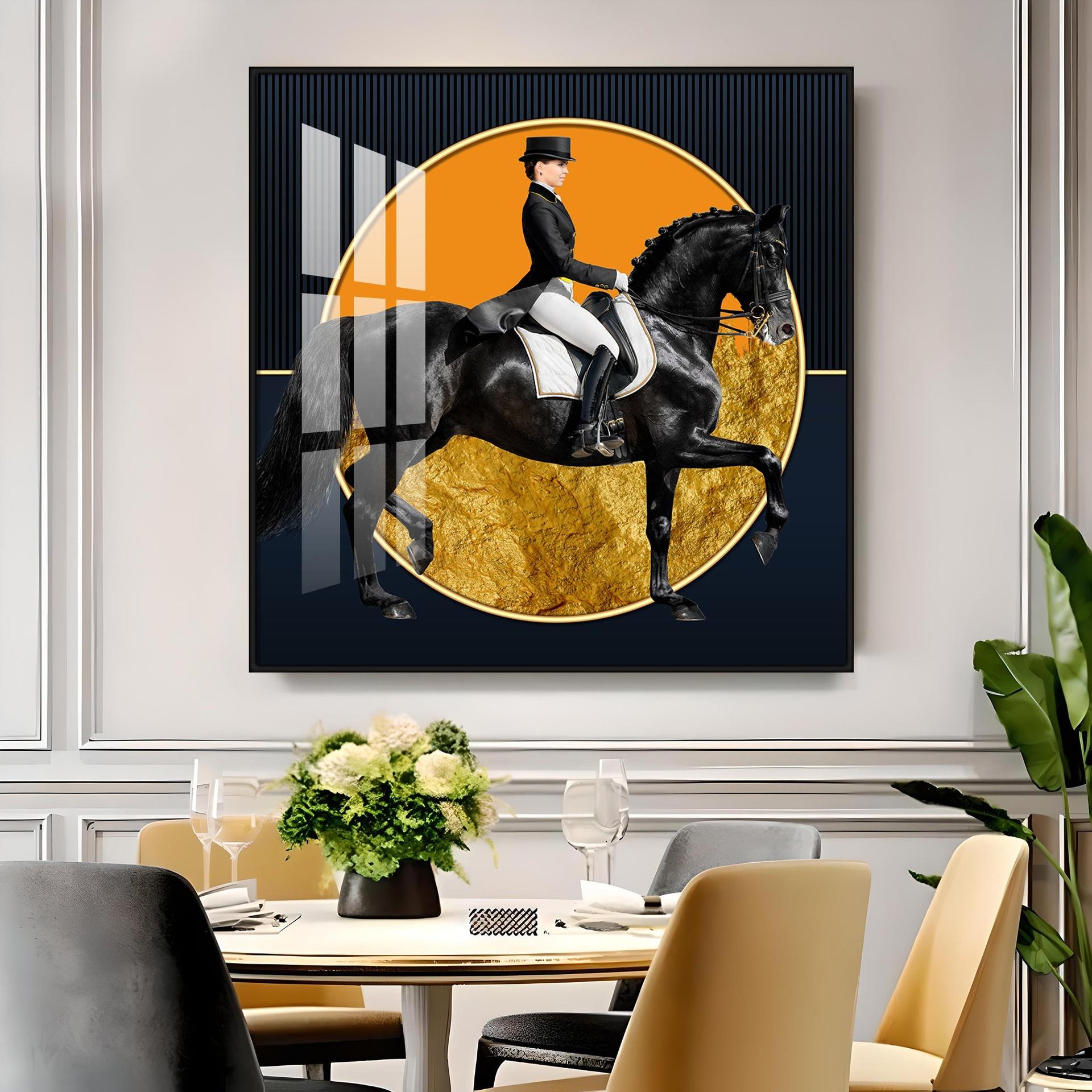 Man Riding On Black Horse Premium Acrylic Square Wall Art - Image 16