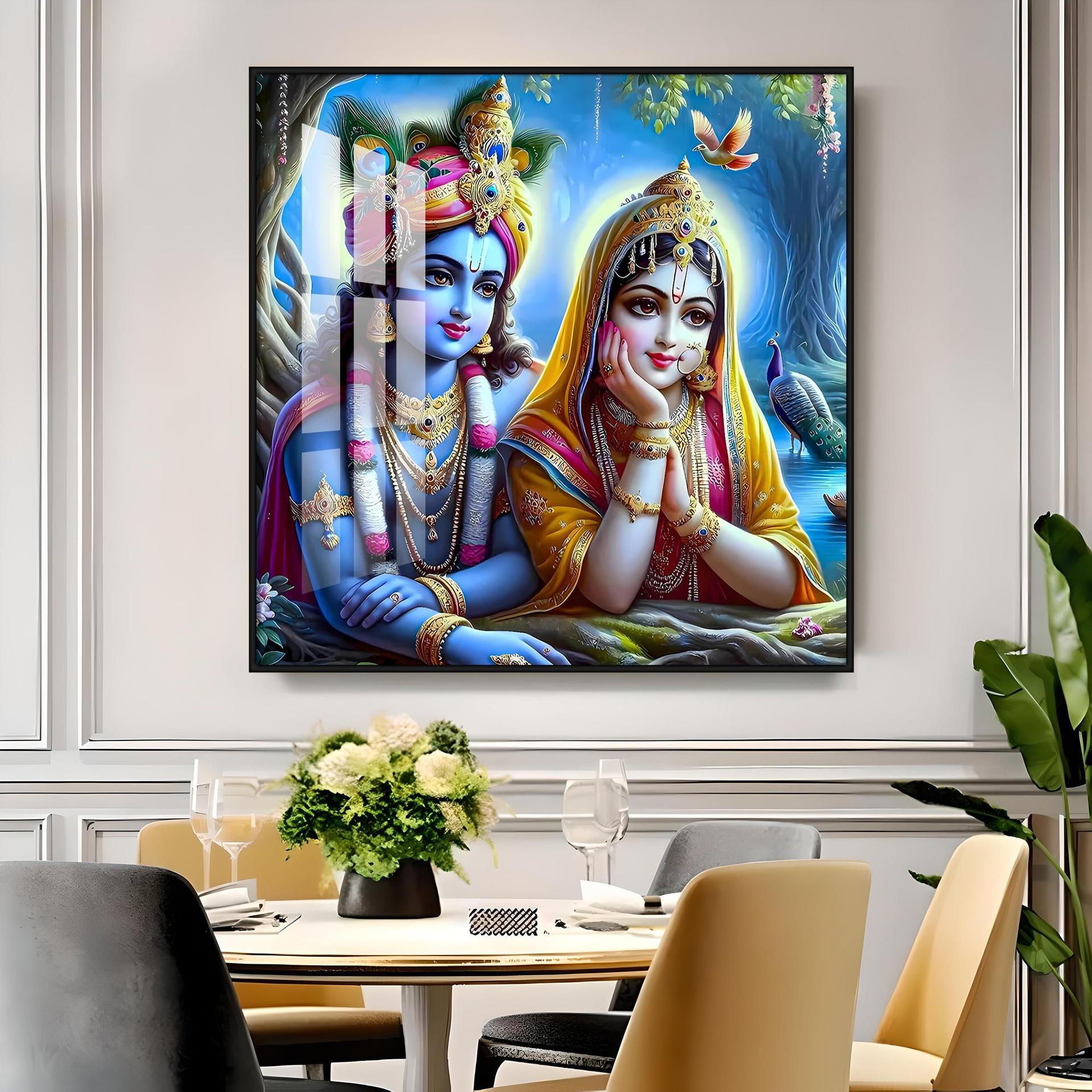 Radha Krishna In Vatika Premium Acrylic Square Wall Art - Image 10