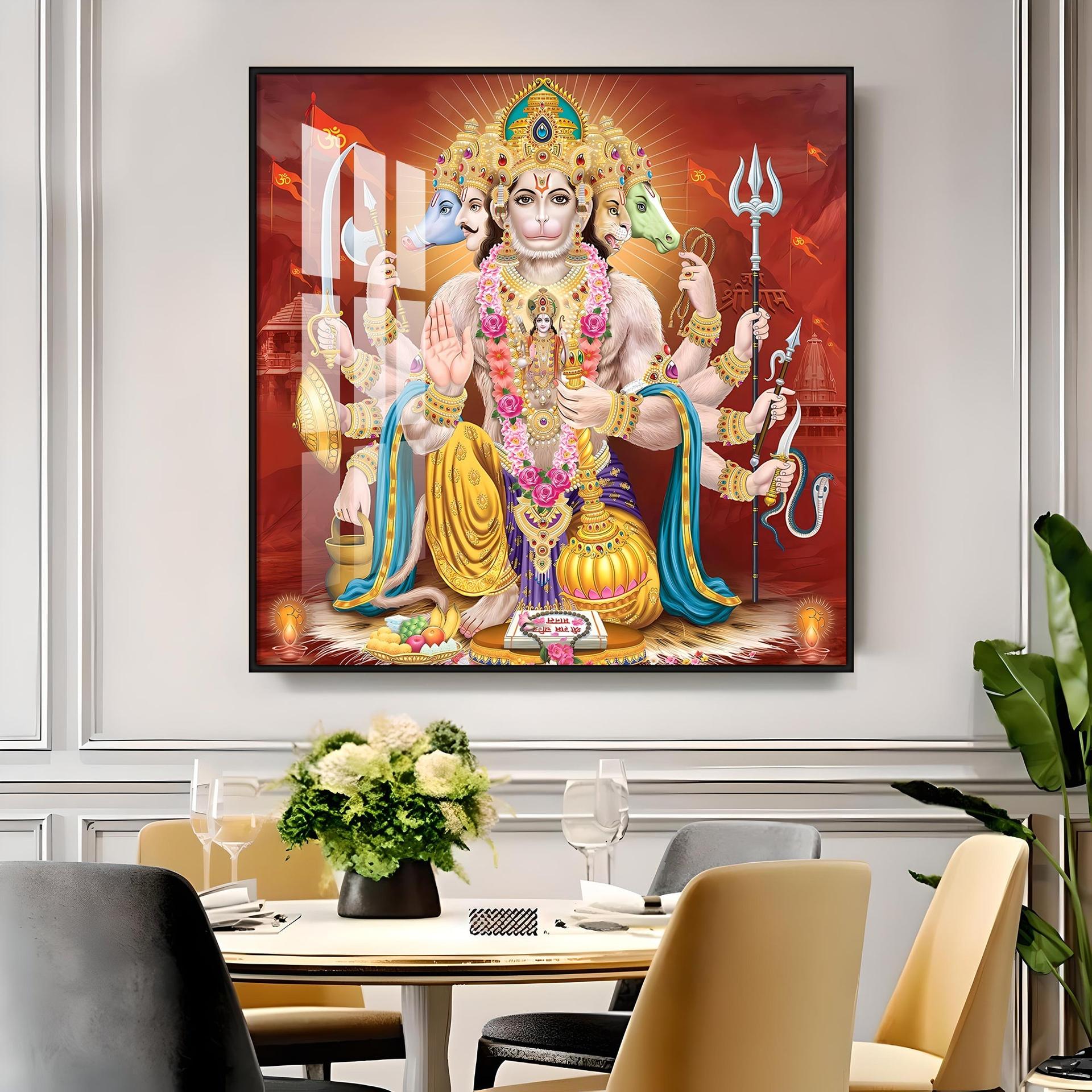 Panchmukhi Hanuman Premium Acrylic Square Wall Art - Image 12