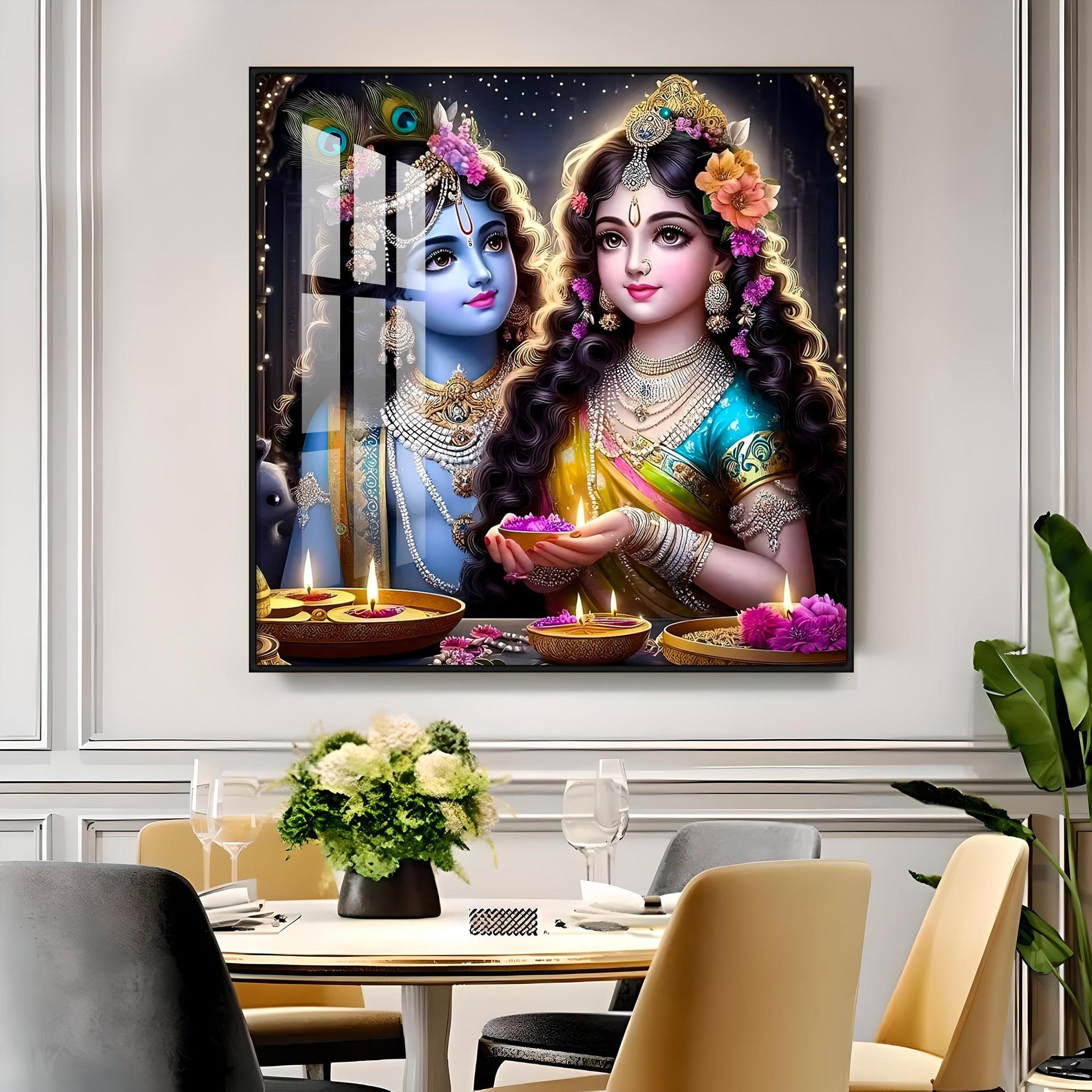 Glowing Krishna Radha Premium Acrylic Square Wall Art - Image 10