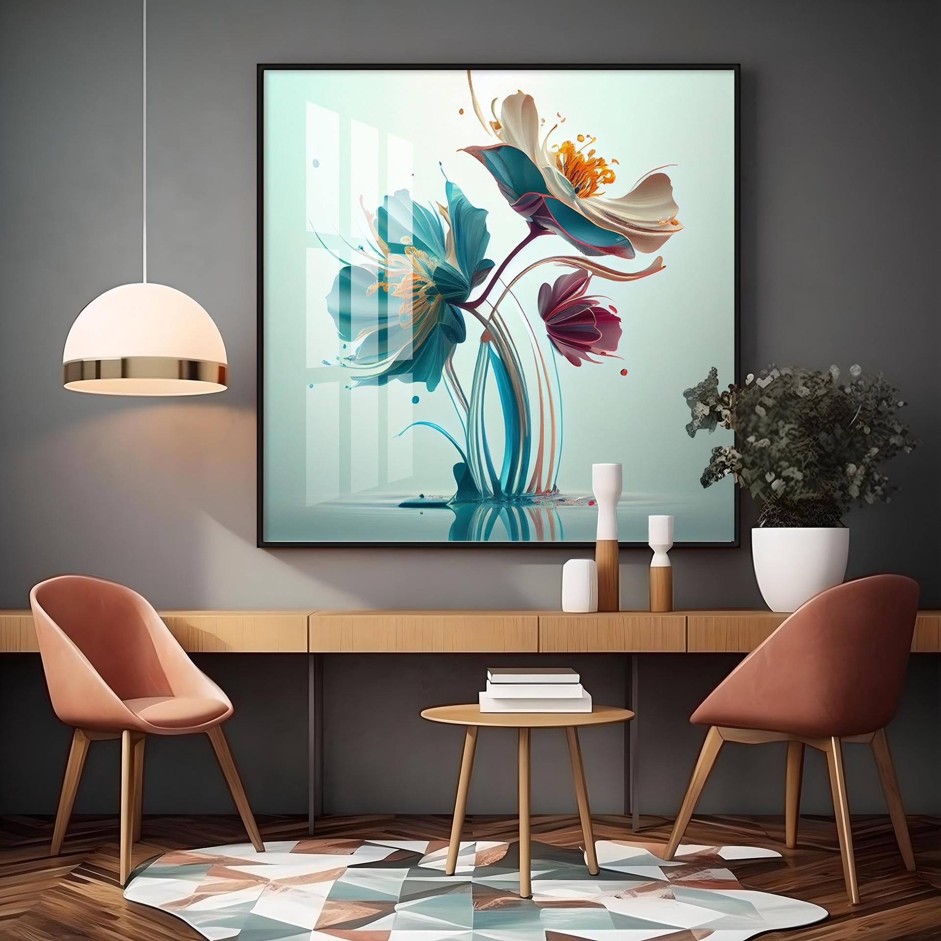 Beautiful Surrealistic Flowers Premium Acrylic Square Wall Art - Image 12