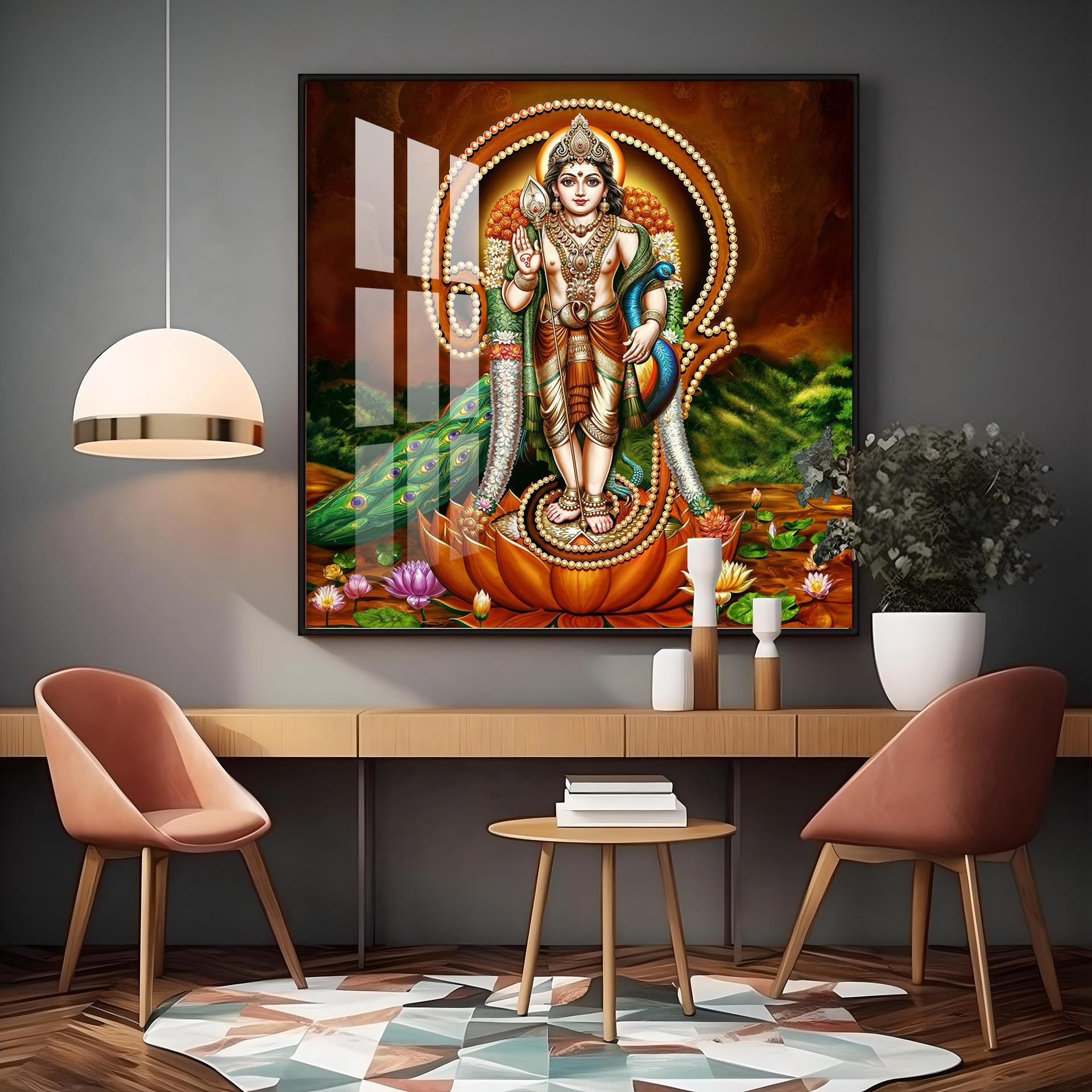 Lord Murugan Swamy Kartikey Premium Acrylic Square Wall Art - Image 10