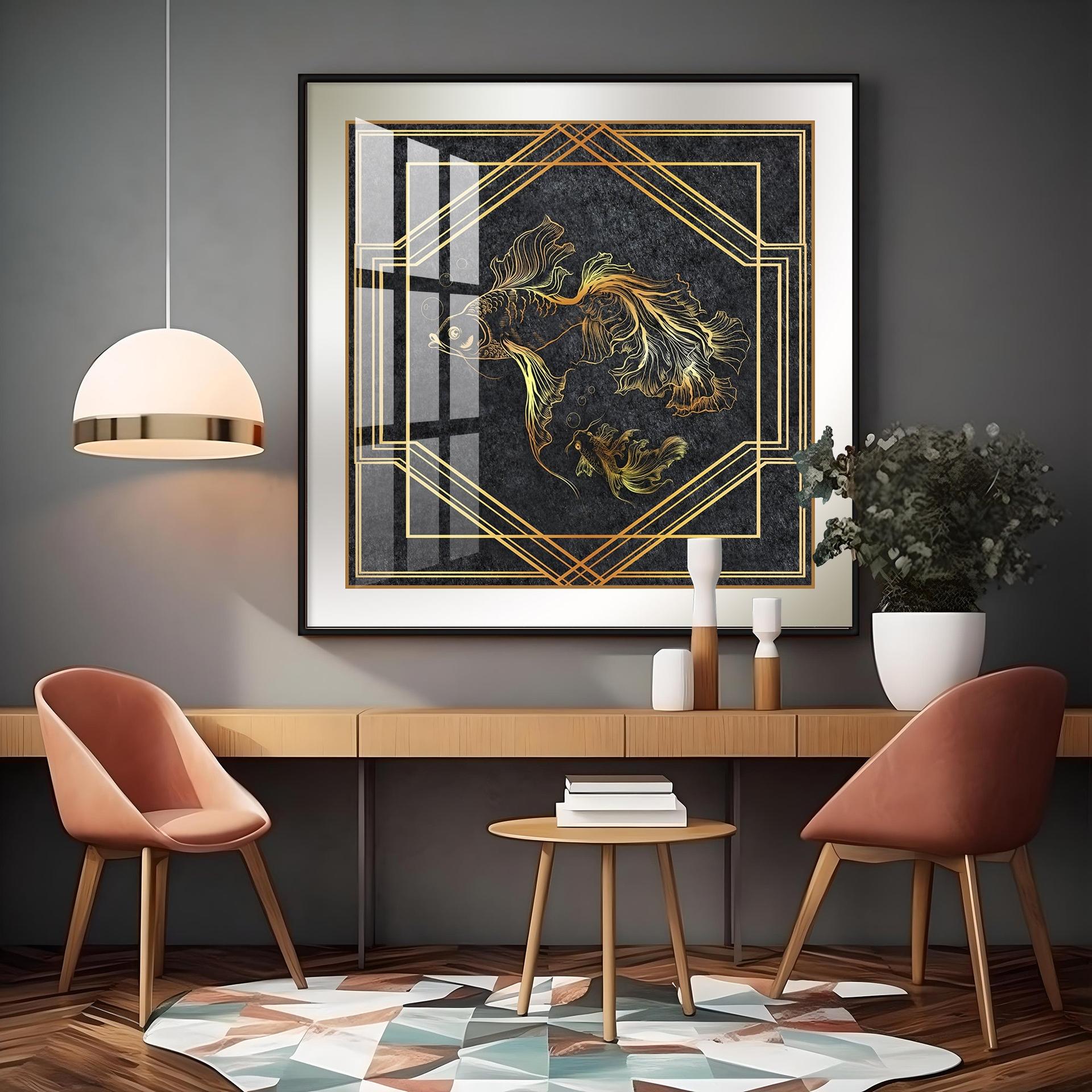 Modern Fashionable Gold Foil Goldfish Premium Acrylic Square Wall Art - Image 13