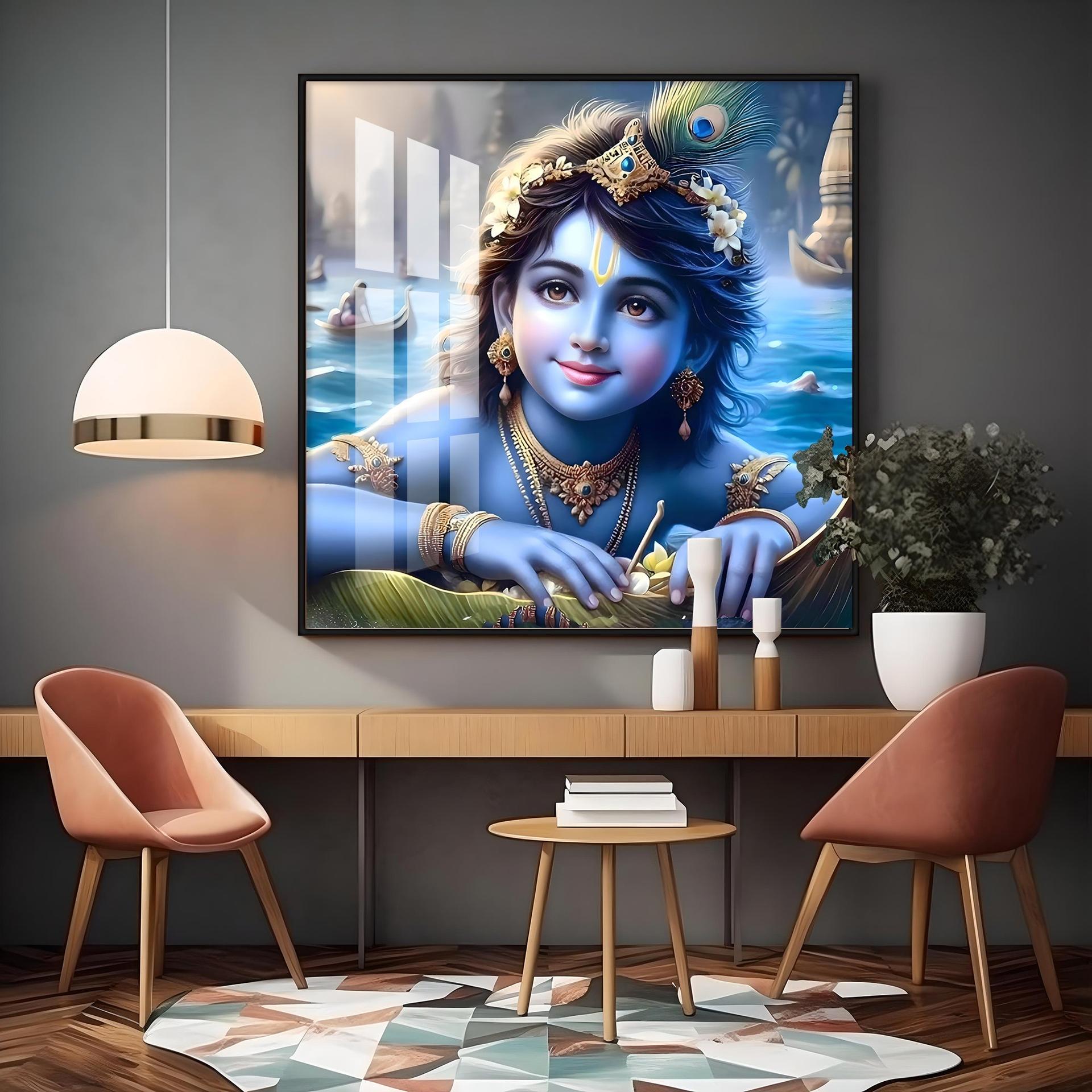 Little Krishna Premium Acrylic Square Wall Art - Image 14