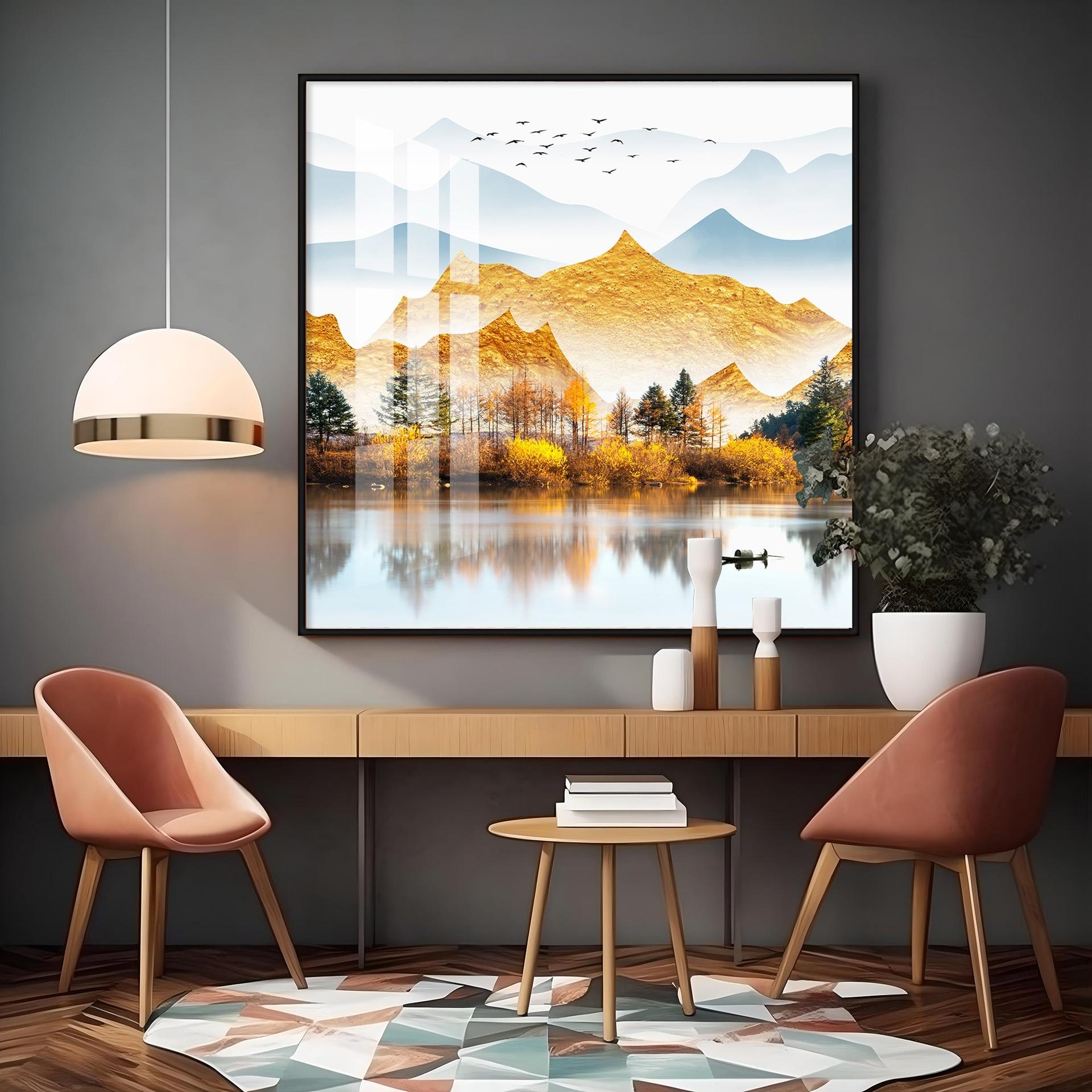 Sun Kissed Mountains Premium Acrylic Square Wall Art - Image 10
