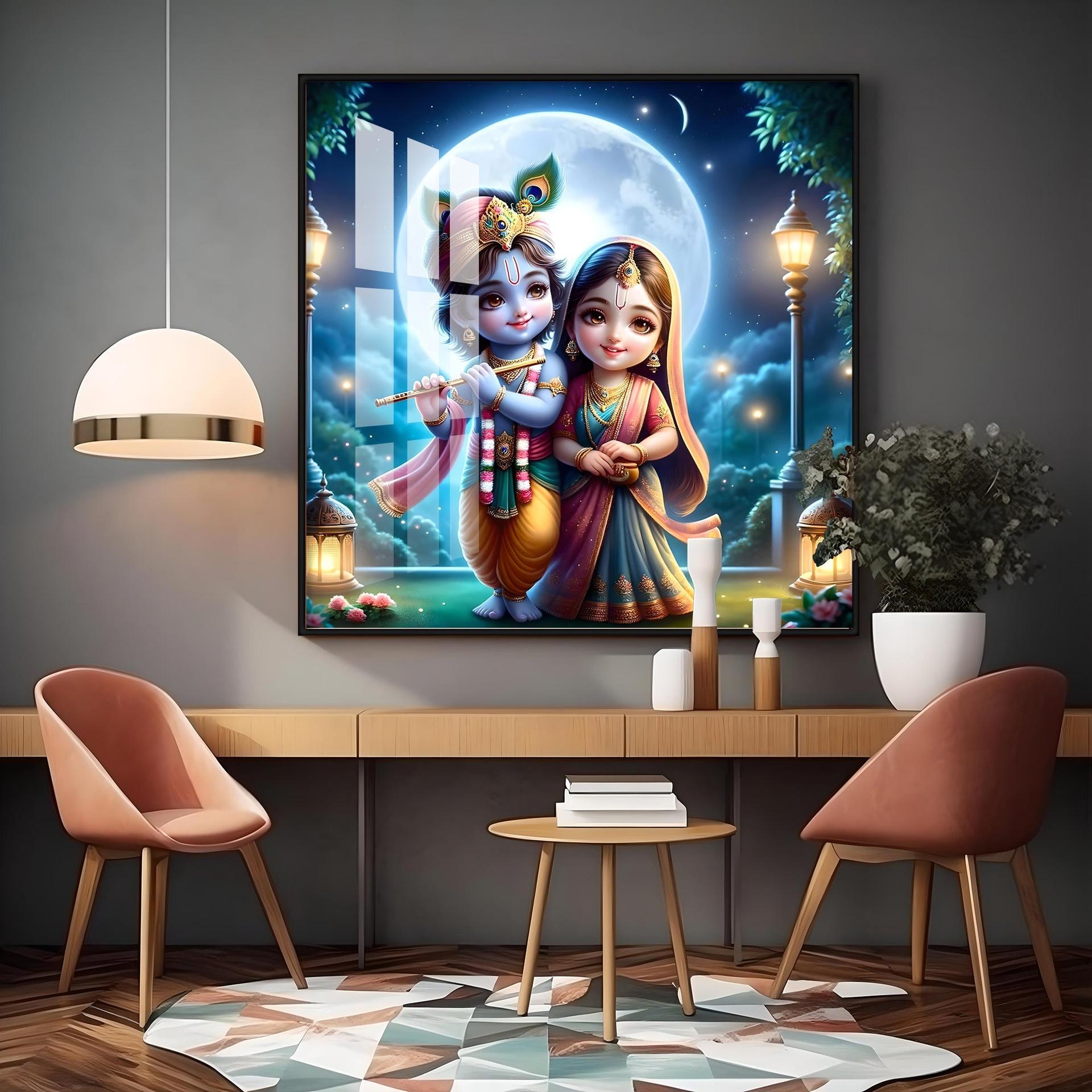 Cute Radha Krishna Premium Acrylic Square Wall Art - Image 10