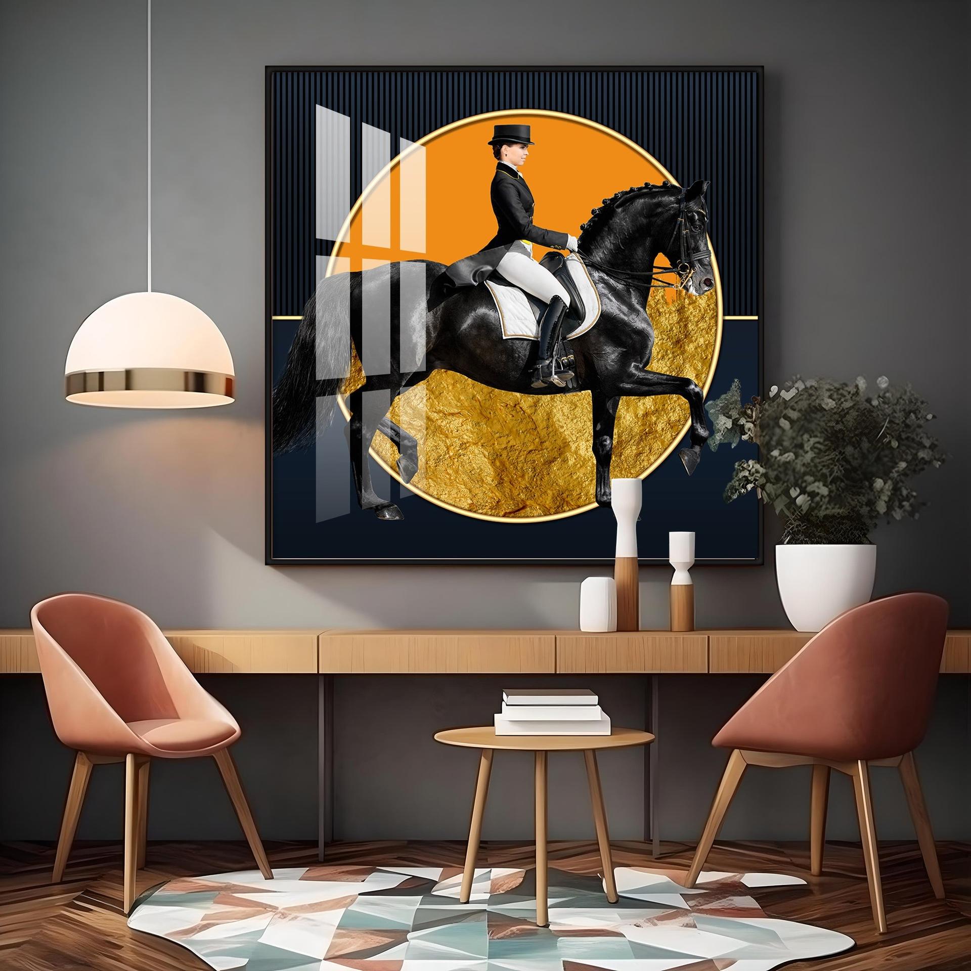 Man Riding On Black Horse Premium Acrylic Square Wall Art - Image 12