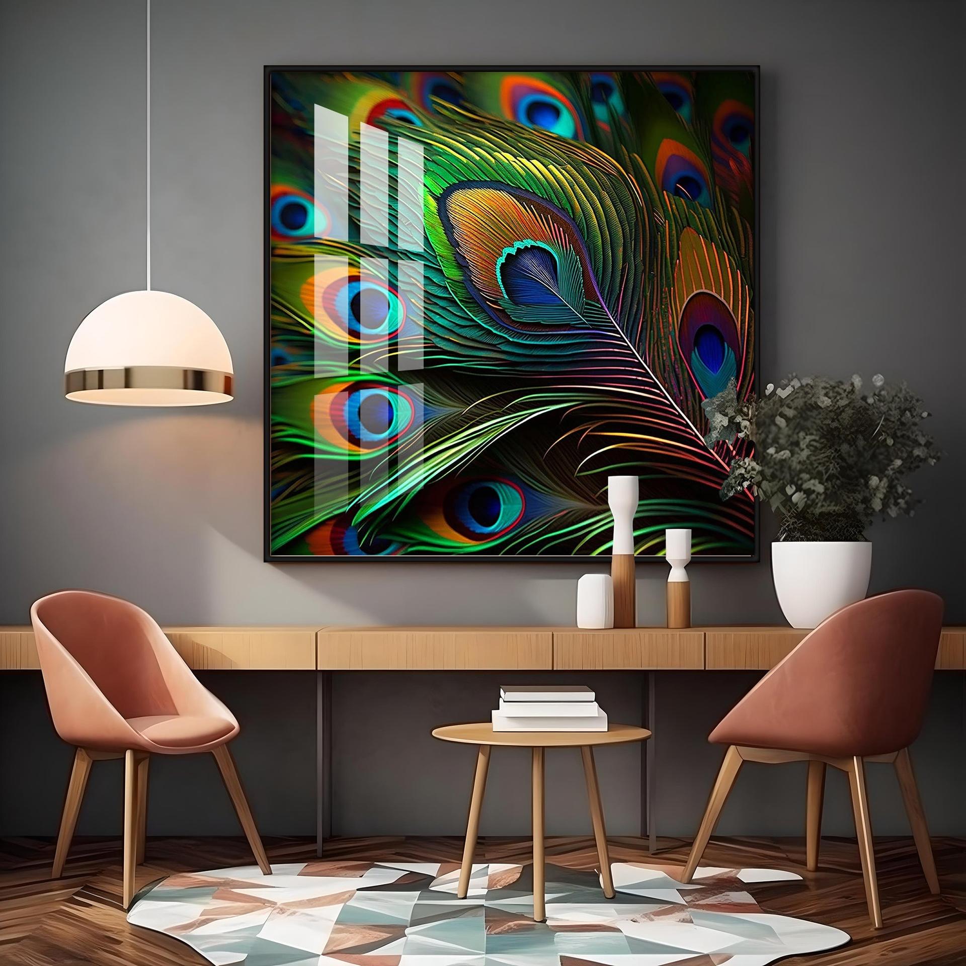 Peacock Feather Premium Acrylic Square Wall Art - Image 12