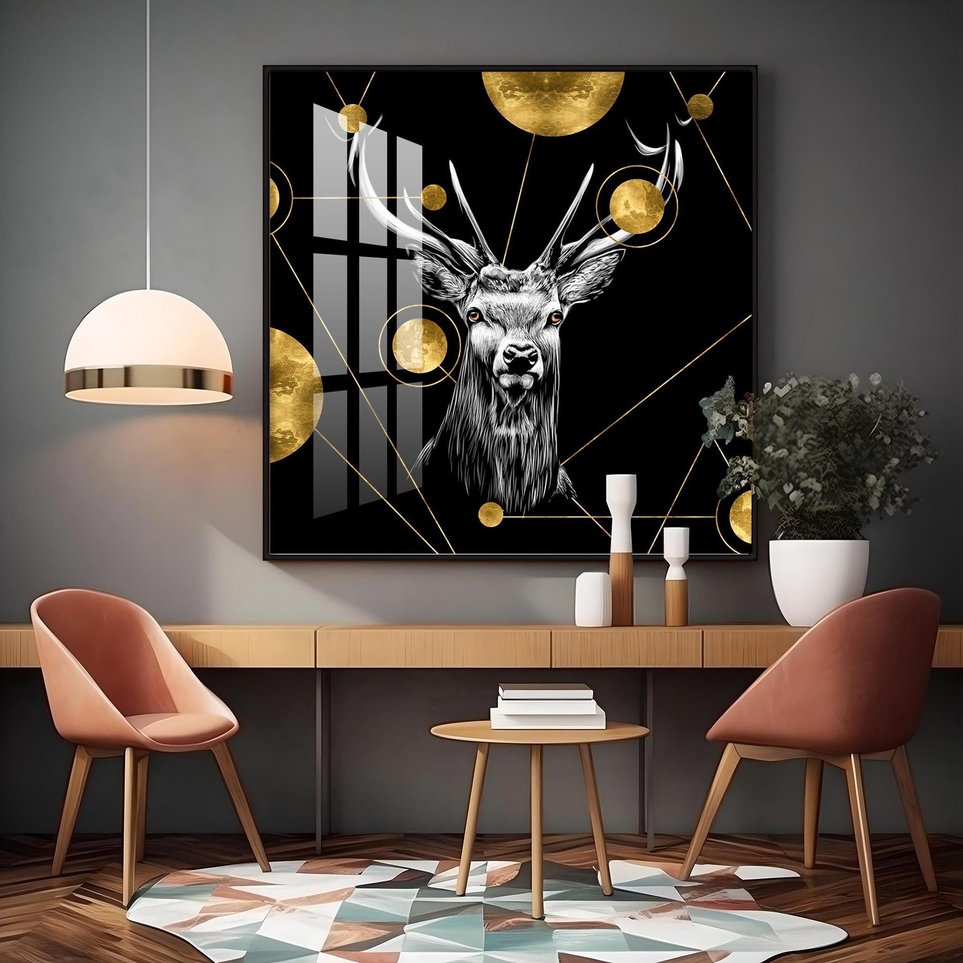 Light Luxury Elk Abstract Art Living Room Premium Acrylic Square Wall Art - Image 12