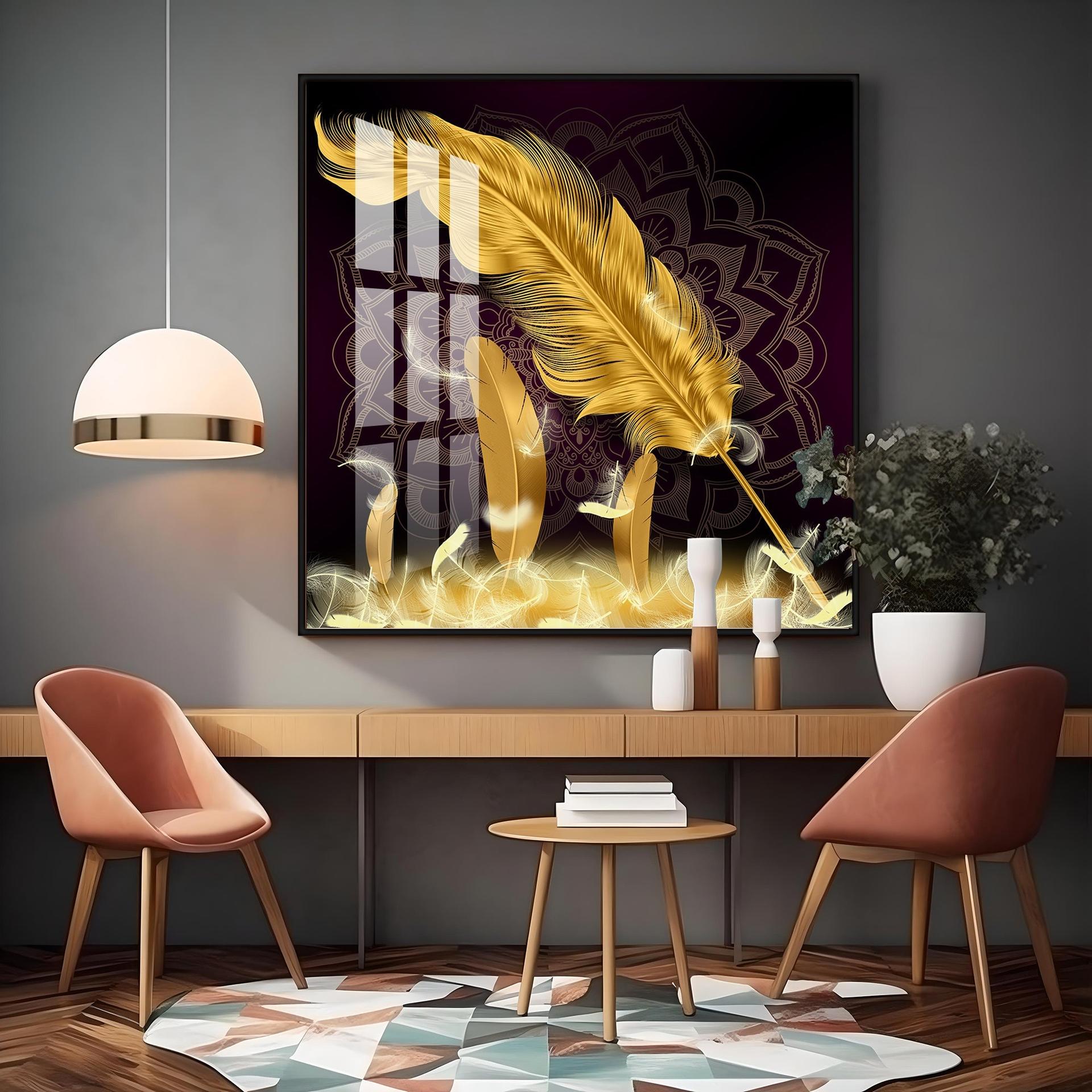 Golden Feather Light Luxury Premium Acrylic Square Wall Art - Image 12