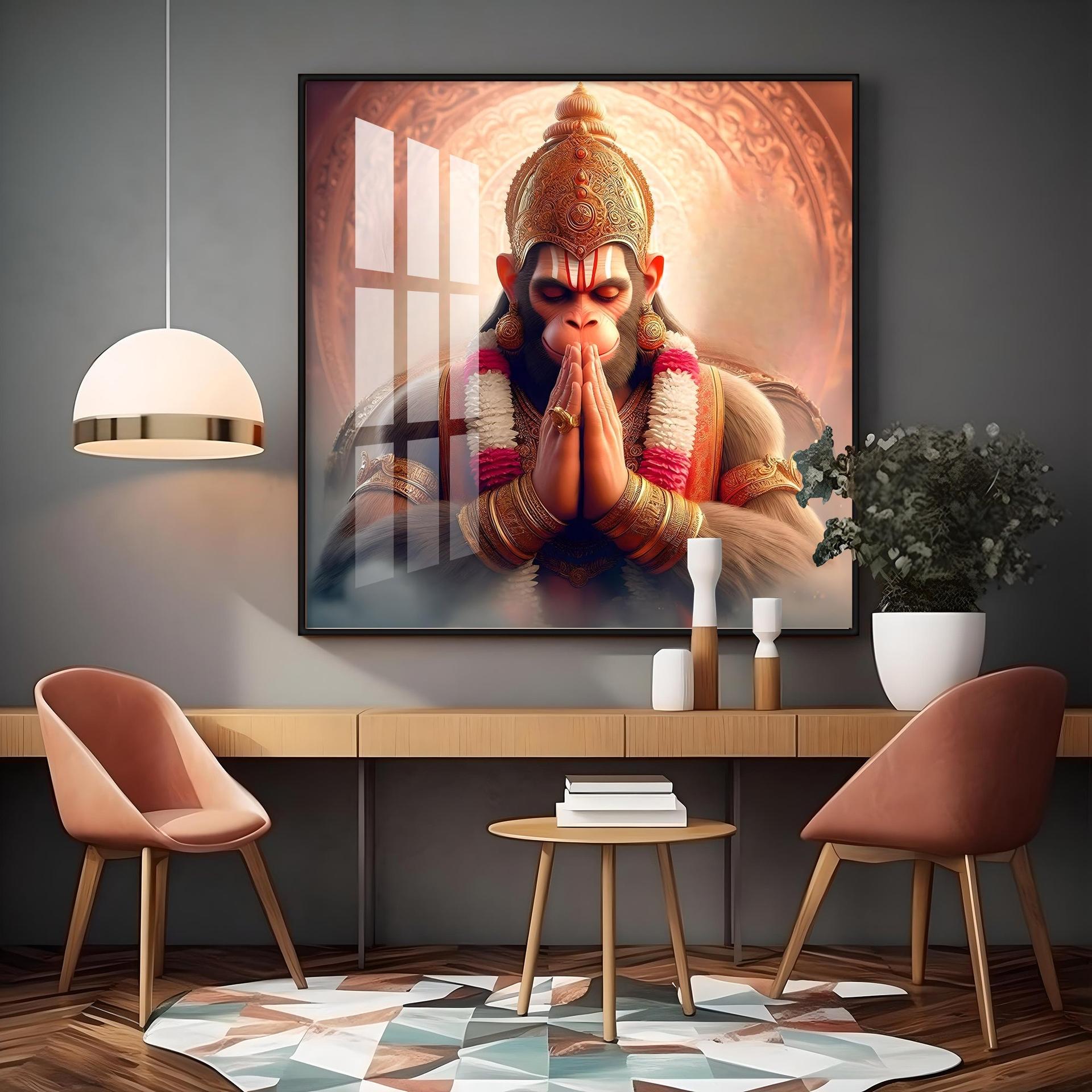 Powerful Hanuman Ji Premium Acrylic Square Wall Art - Image 8