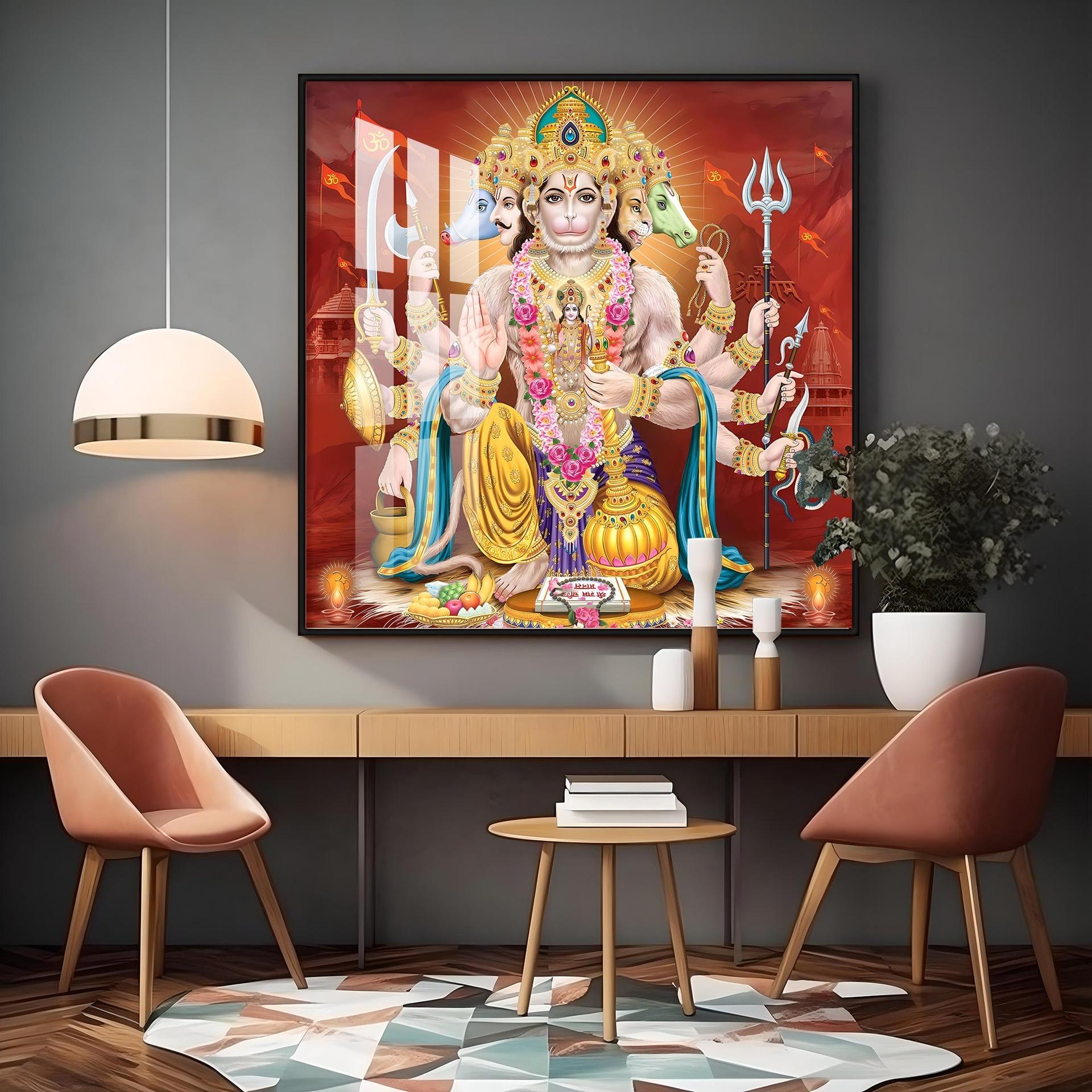 Panchmukhi Hanuman Premium Acrylic Square Wall Art - Image 8