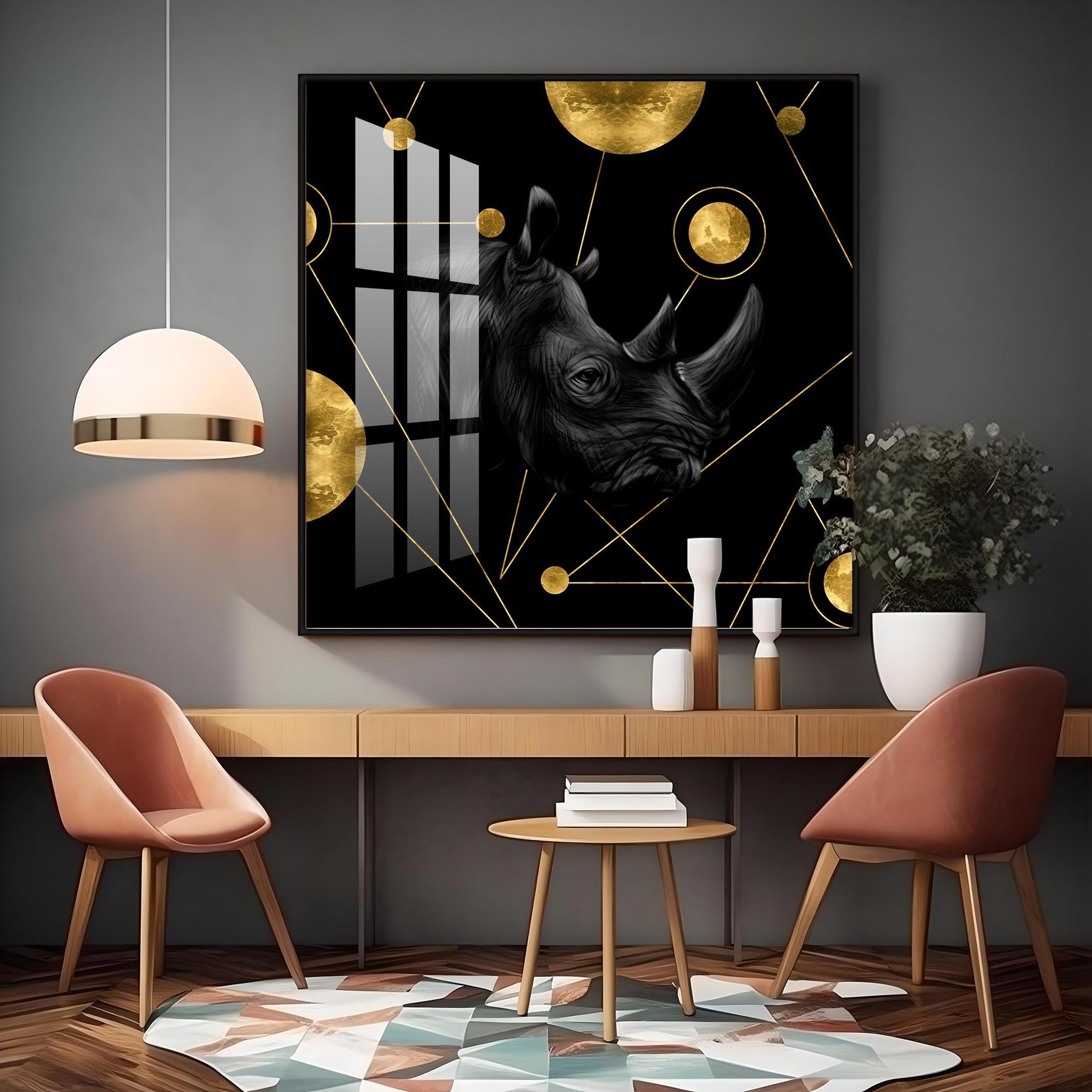 Golden Rhinoceros Luxury Art Premium Acrylic Square Wall Art - Image 12